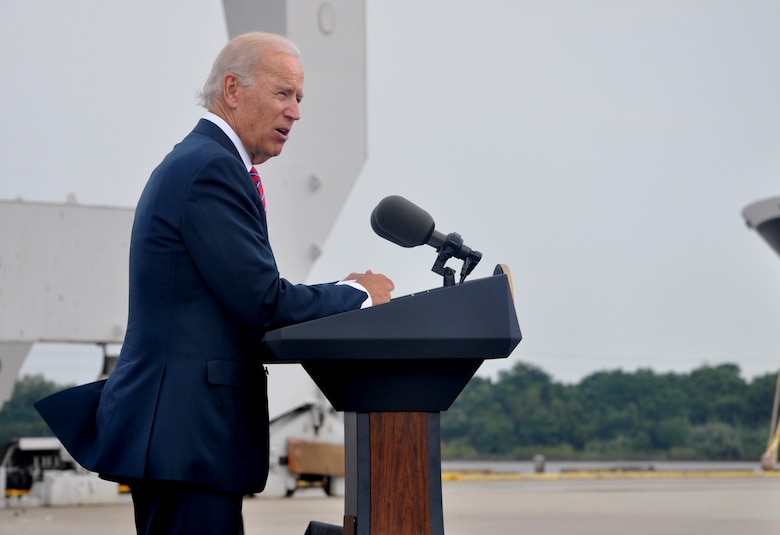 SAVANNAH, Ga.–Vice President Joe Biden gives a speech at the Georgia Ports Authority's Garden City Ocean Terminal about the importance of infrastructure investment to exports, economic competitiveness, and job creation, Sept. 16, 2013. U.S. Army Corps of Engineers' photo by Tracy Robillard.