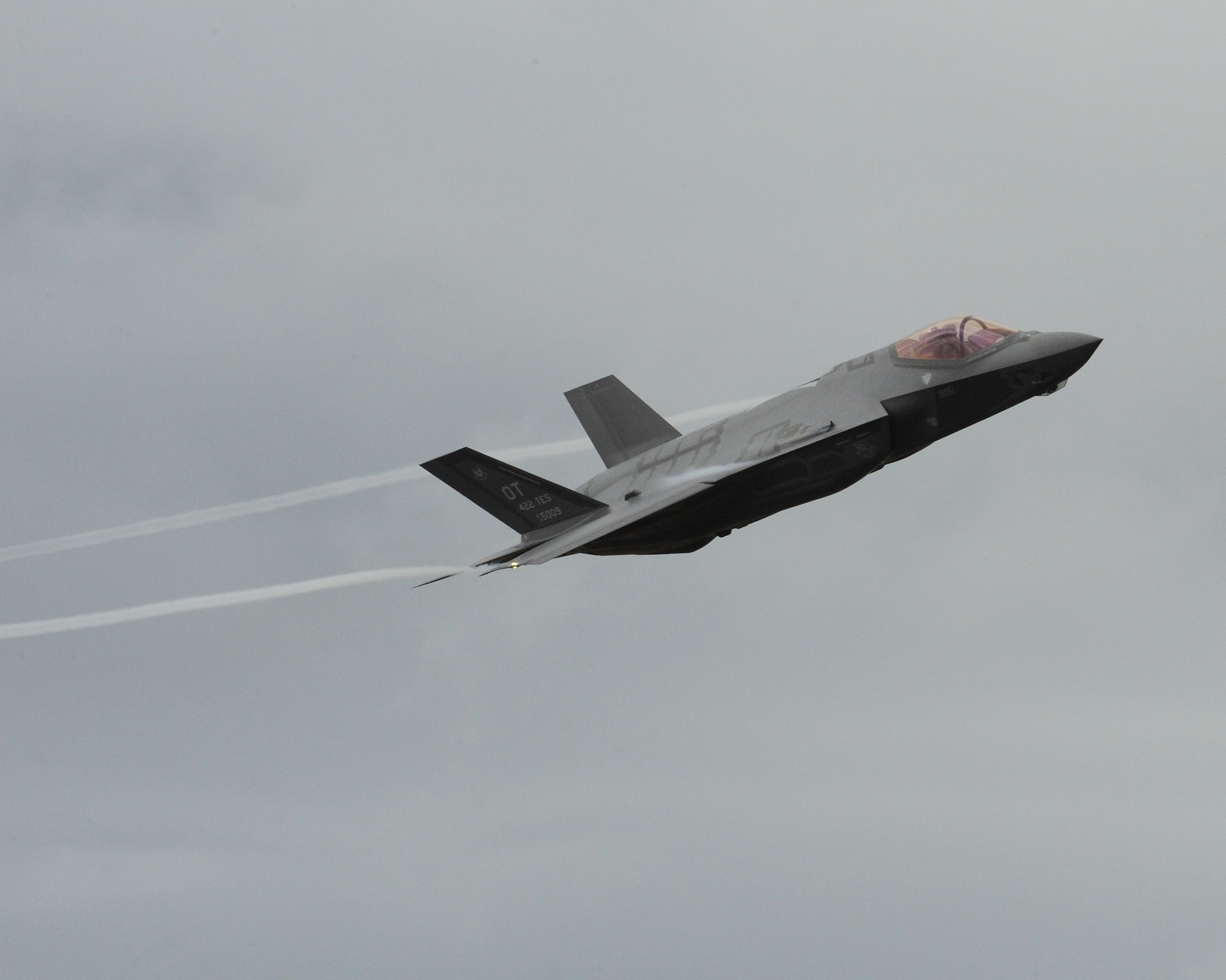 The first F-35A Lightning II Joint Strike Fighter ever to land at Hill Air Force Base, Utah, arrives here the afternoon of Sept. 13. The multirole, fifth-generation fighter arrived from the 422nd Test and Evaluation Squadron, Nellis AFB, Nev., and is scheduled to undergo post-production modifications at the Ogden Air Logistics Complex. Hill, Lockheed Martin and Utah elected officials will gather for a ceremony Sept. 20. The ceremony marks the beginning of depot maintenance of the F-35 at Hill AFB and is not a basing decision. (U.S. Air Force photo by Alex R. Lloyd/Released)