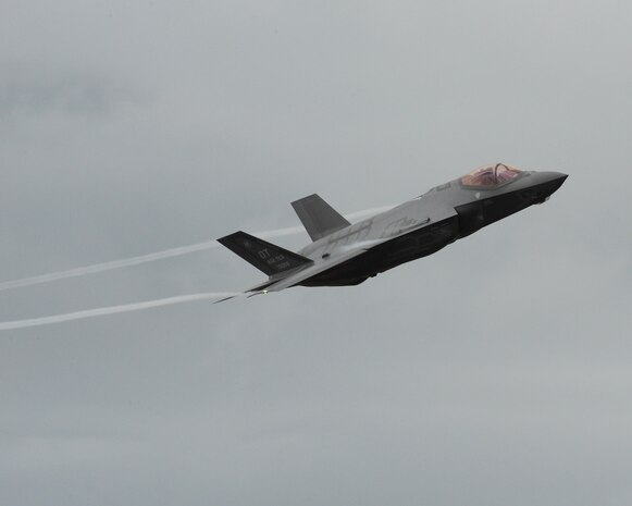 The first F-35A Lightning II Joint Strike Fighter ever to land at Hill Air Force Base, Utah, arrives here the afternoon of Sept. 13. The multirole, fifth-generation fighter arrived from the 422nd Test and Evaluation Squadron, Nellis AFB, Nev., and is scheduled to undergo post-production modifications at the Ogden Air Logistics Complex. Hill, Lockheed Martin and Utah elected officials will gather for a ceremony Sept. 20. The ceremony marks the beginning of depot maintenance of the F-35 at Hill AFB and is not a basing decision. (U.S. Air Force photo by Alex R. Lloyd/Released)