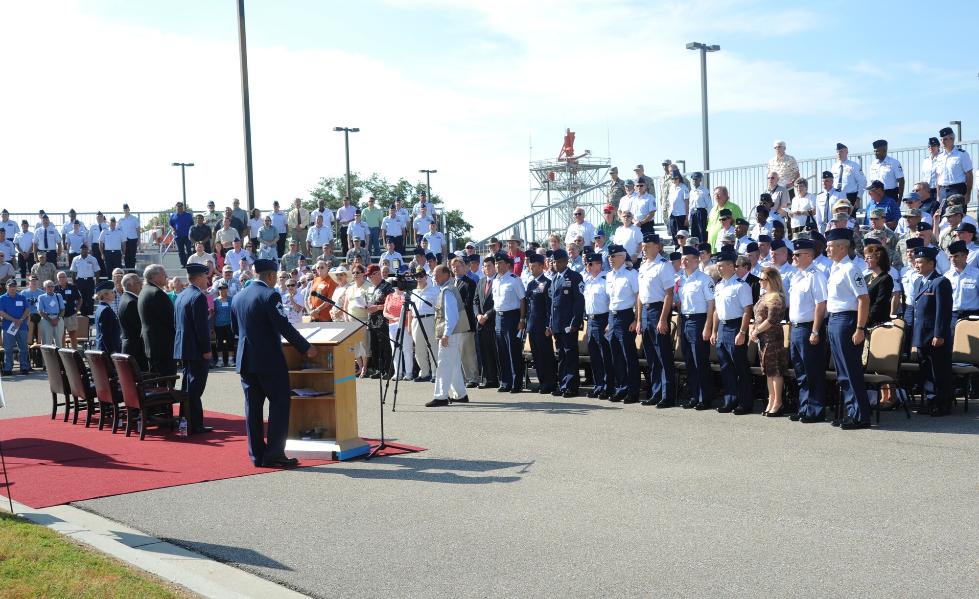 A street dedication ceremony honoring a former technical training student, Chief Master Sgt. Richard Etchberger, took place Sept. 16, 2013, Keesler Air Force Base, Miss. Etchberger posthumously received the Medal of Honor, the U.S. military’s highest decoration, in 2010. Key personnel in attendance were Etchberger’s son, Cory Etchberger; Retired Col. Joseph Panza and Keesler leadership.   (U.S. Air Force photo by Kemberly Groue)