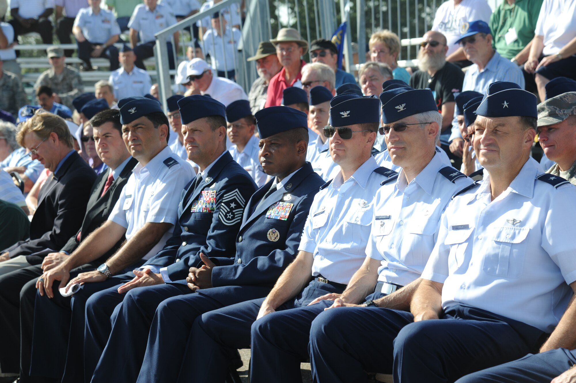 Keesler leadership attends the street dedication ceremony honoring a former technical training student, Chief Master Sgt. Richard Etchberger, Sept. 16, 2013, Keesler Air Force Base, Miss. Etchberger posthumously received the Medal of Honor, the U.S. military’s highest decoration, in 2010.   (U.S. Air Force photo by Kemberly Groue)
