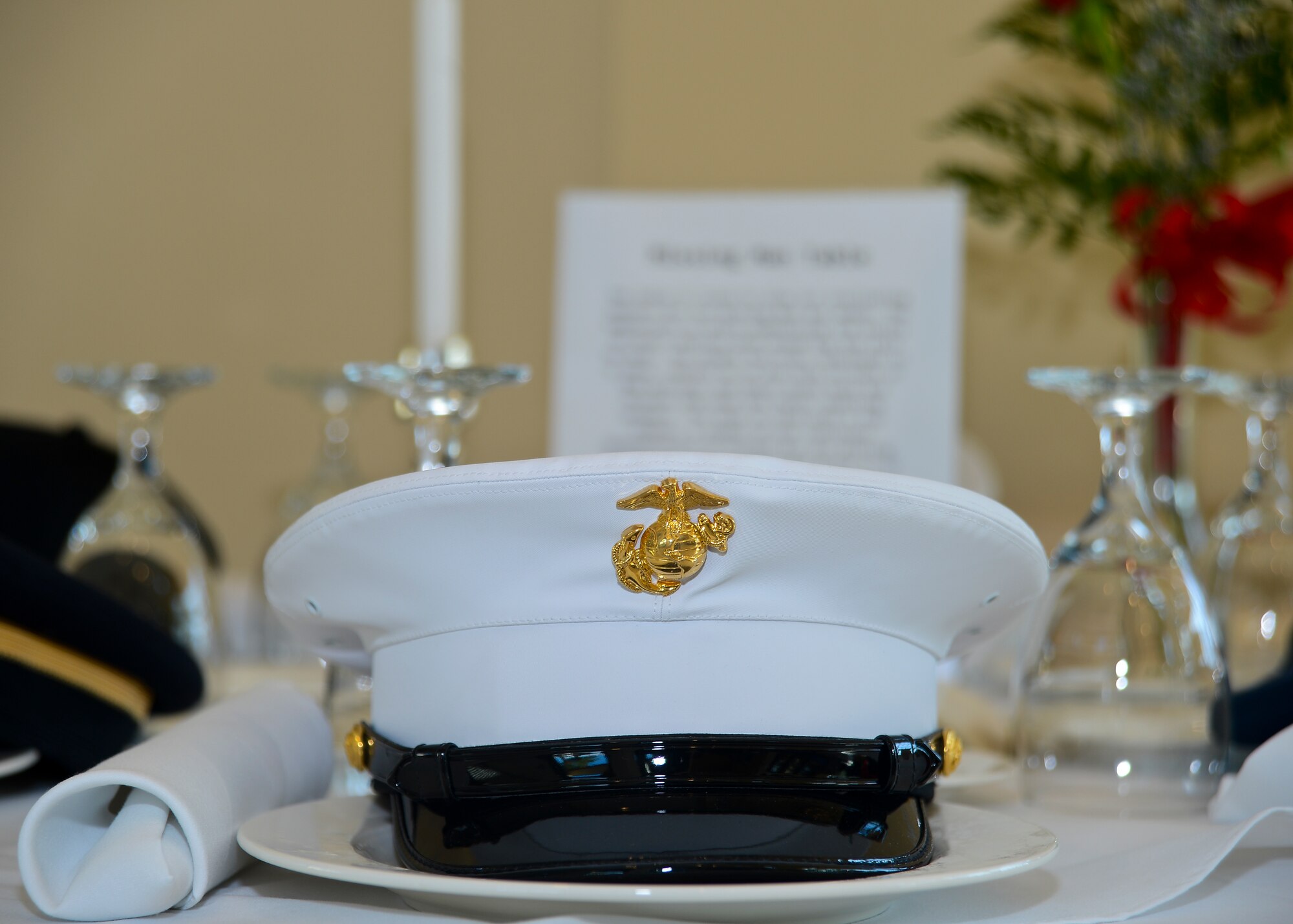 A prisoner-of-war table was displayed at a tribute honoring Petty Officer 2nd Class McPherson Plecker, a World War II veteran and POW, at The Palms of Largo in Largo, Fla., on Sept. 14, 2013. Plecker received military decorations earned for his service during WWII defending Wake Island and enduring four years as a POW in Japanese and Chinese war camps. (U.S. Air Force photo by Senior Airman Shandresha Mitchell/Released)