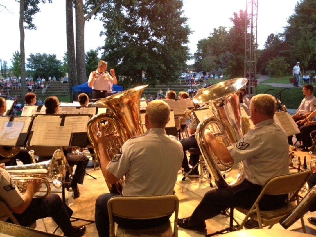 The concert band performs in Cookeville, TN on June 25, 2013 during our annual summer concert series.  This picture was taken from the back of the band for a unique glimpse of what it's like for us during a concert.