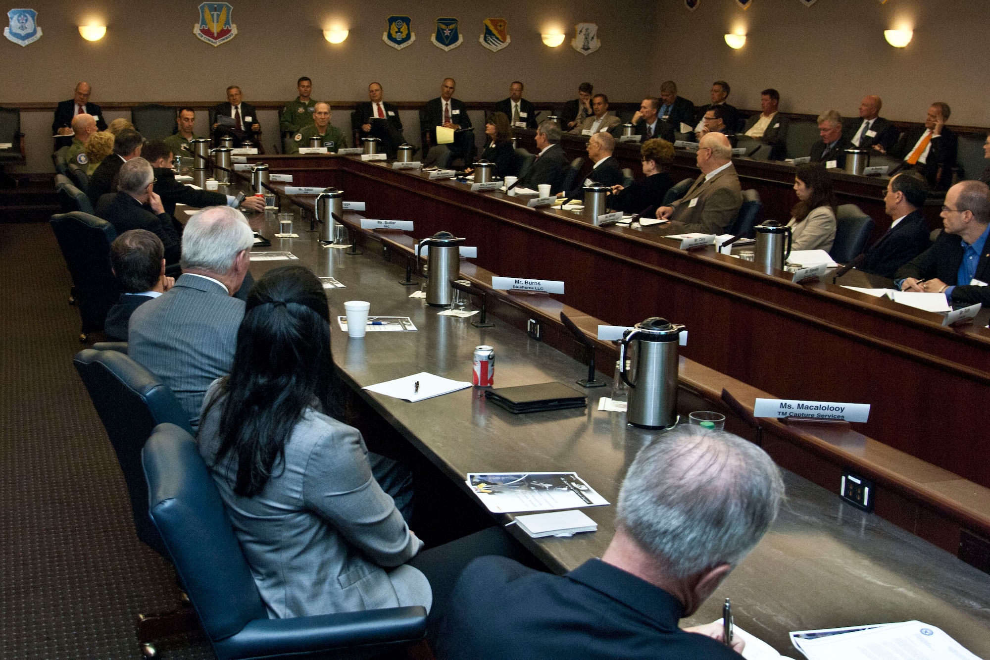 U.S. Air Force representatives and industry partners meet during the Air Combat Command Air Superiority Innovation Summit at Langley Air Force Base, Va., Sept. 12, 2013. Summit attendees discussed future program initiatives and military operations beyond 2030. (U.S. Air Force photo by Staff Sgt. Stephanie Rubi/Released) 