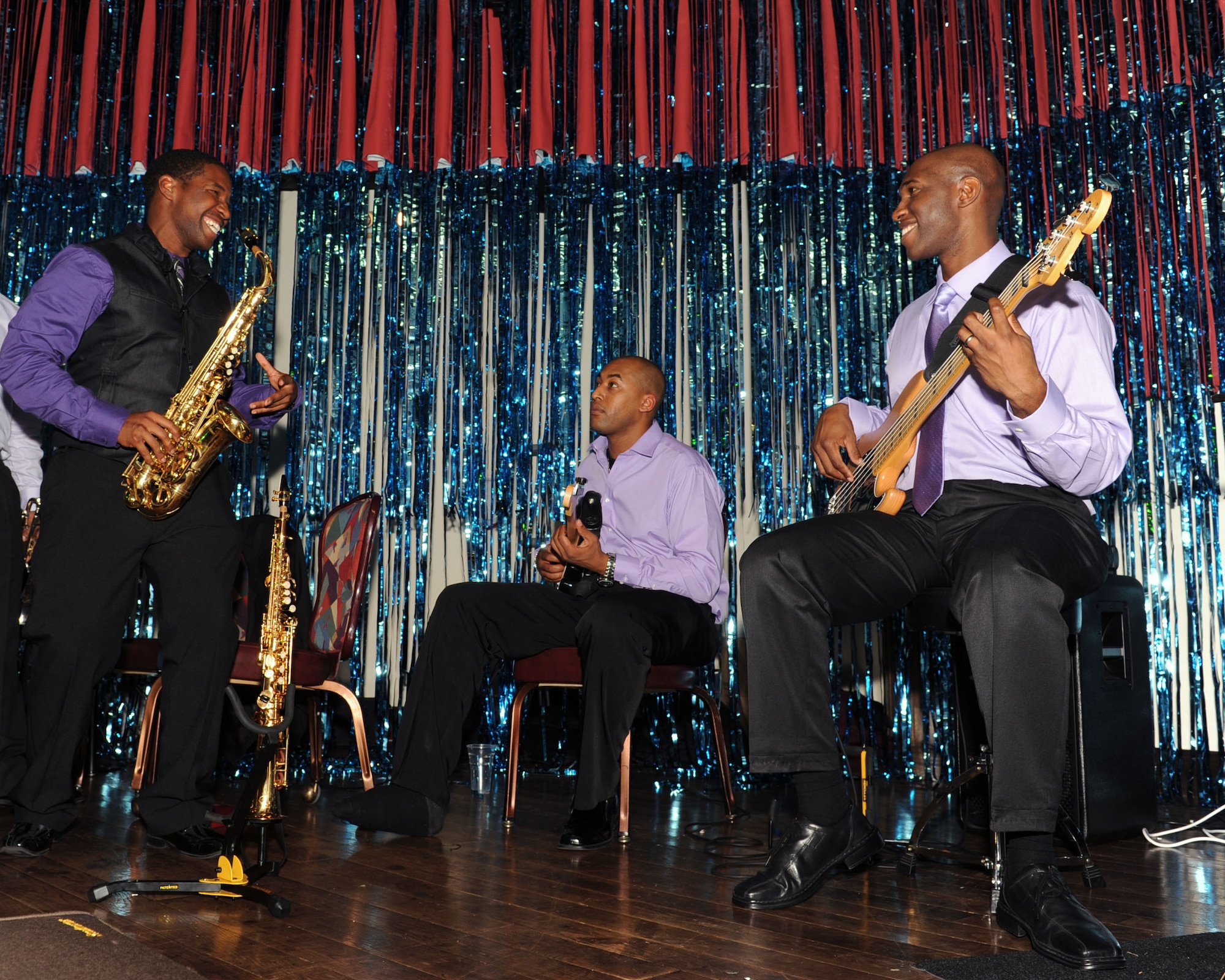 “We Just Met Yesterday,” a band comprised of RAF Mildenhall and RAF Lakenheath Airmen, performs Sept. 14, 2013, in the Galaxy Club during the Air Force ball on RAF Mildenhall, England.  This year's Air Force Ball theme centered around the 1940s, celebrating the decade the Air Force officially became its own service. (U.S. Air Force photo by Airman 1st Class Preston Webb/Released)