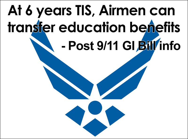 Eligible Airmen may be able to transfer their Post 9/11 GI Bill benefits to a family member, but should not wait until they're ready to retire, separate or until their dependent children are ready to go to college, Air Force Personnel Center officials said. (U.S. Air Force graphic)
