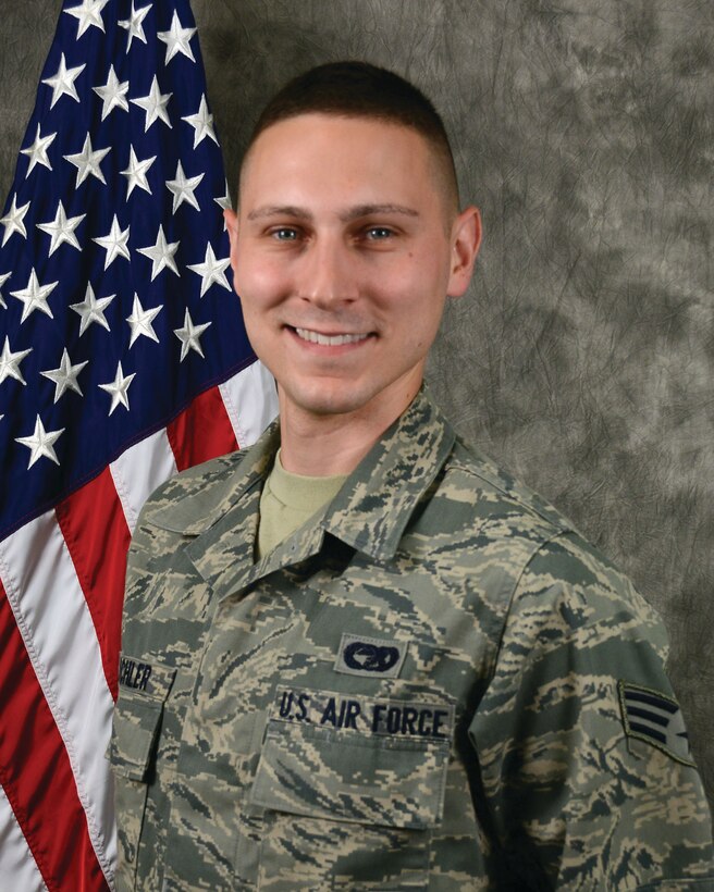 WRIGHT-PATTERSON AIR FORCE BASE, Ohio - Senior Airman Zachary Loechler, 87th Aerial Port Squadron air transportation craftsman, is the 445th Airlift Wing Airman of the Quarter, third quarter. (U.S. Air Force photo/Tech. Sgt, Anthony Springer)