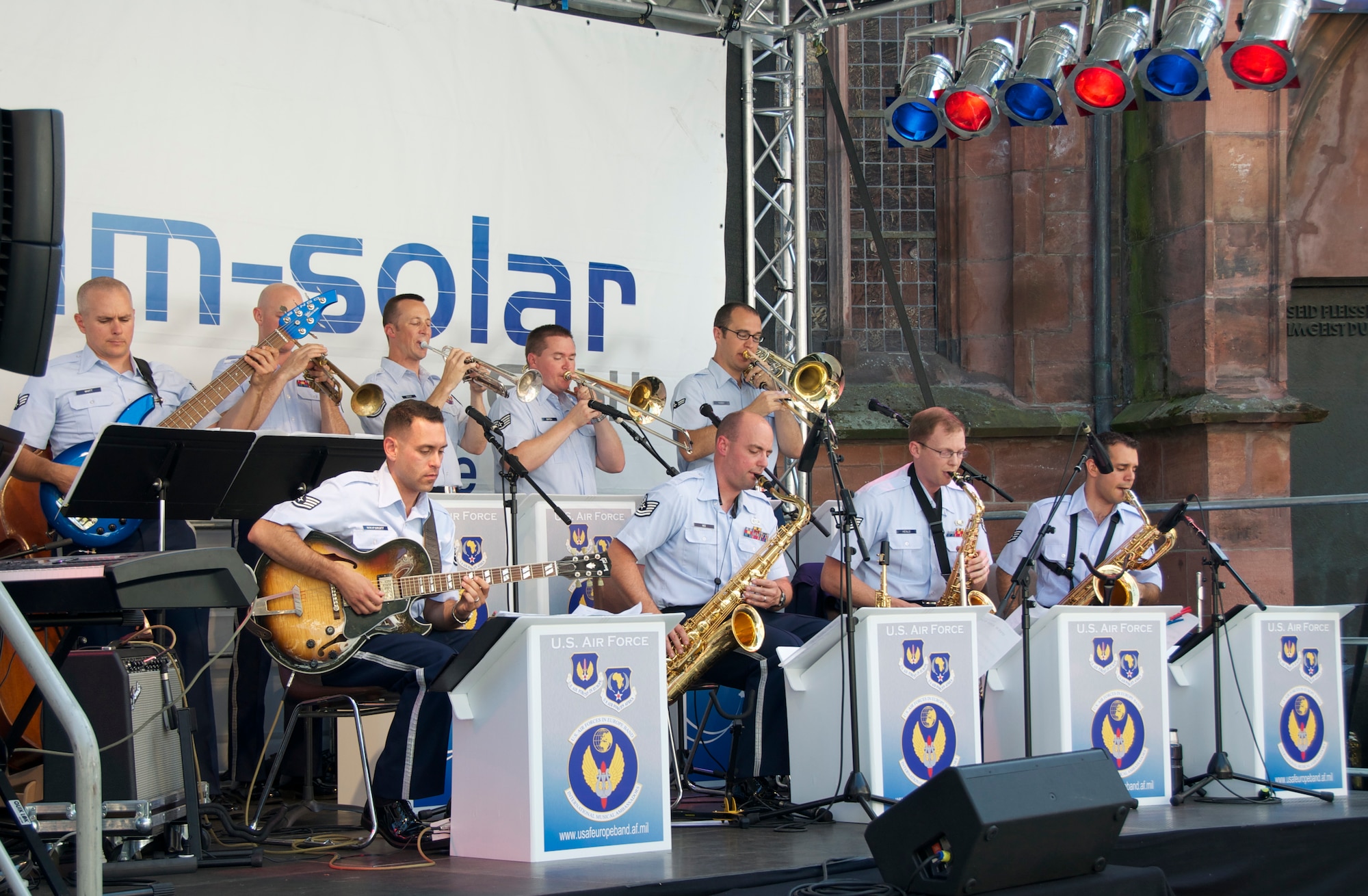 The Ambassadors perform in front of the Collegiate Church in Kaiserslautern for "Swinging Lautern."  The group performs at this jazz festival annually.  