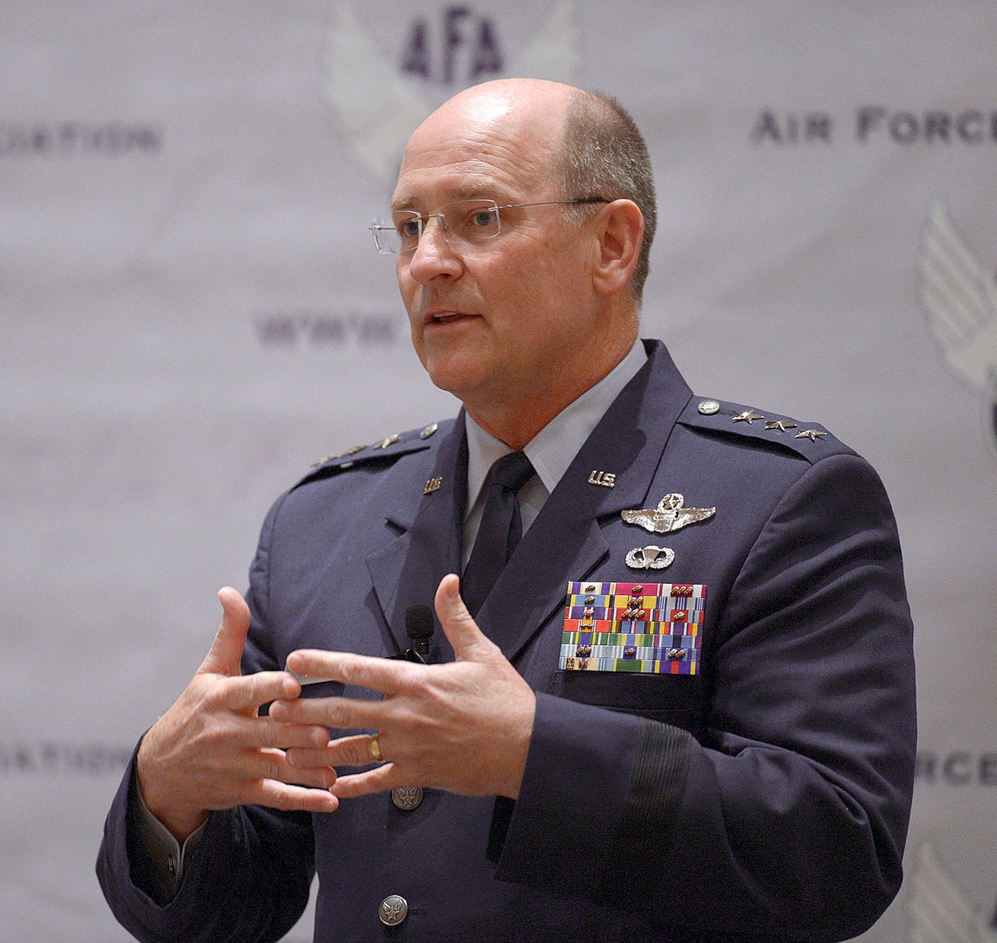 Lt. Gen. James “JJ” Jackson speaks during the Air Force Association’s 2013  Air & Space Conference and Technology Exposition Sept. 16, 2013, in Washington, D.C. Jackson is chief of the Air Force Reserve and the Air Force Reserve Command commander.  (U.S. Air Force photo/Andy Morataya)