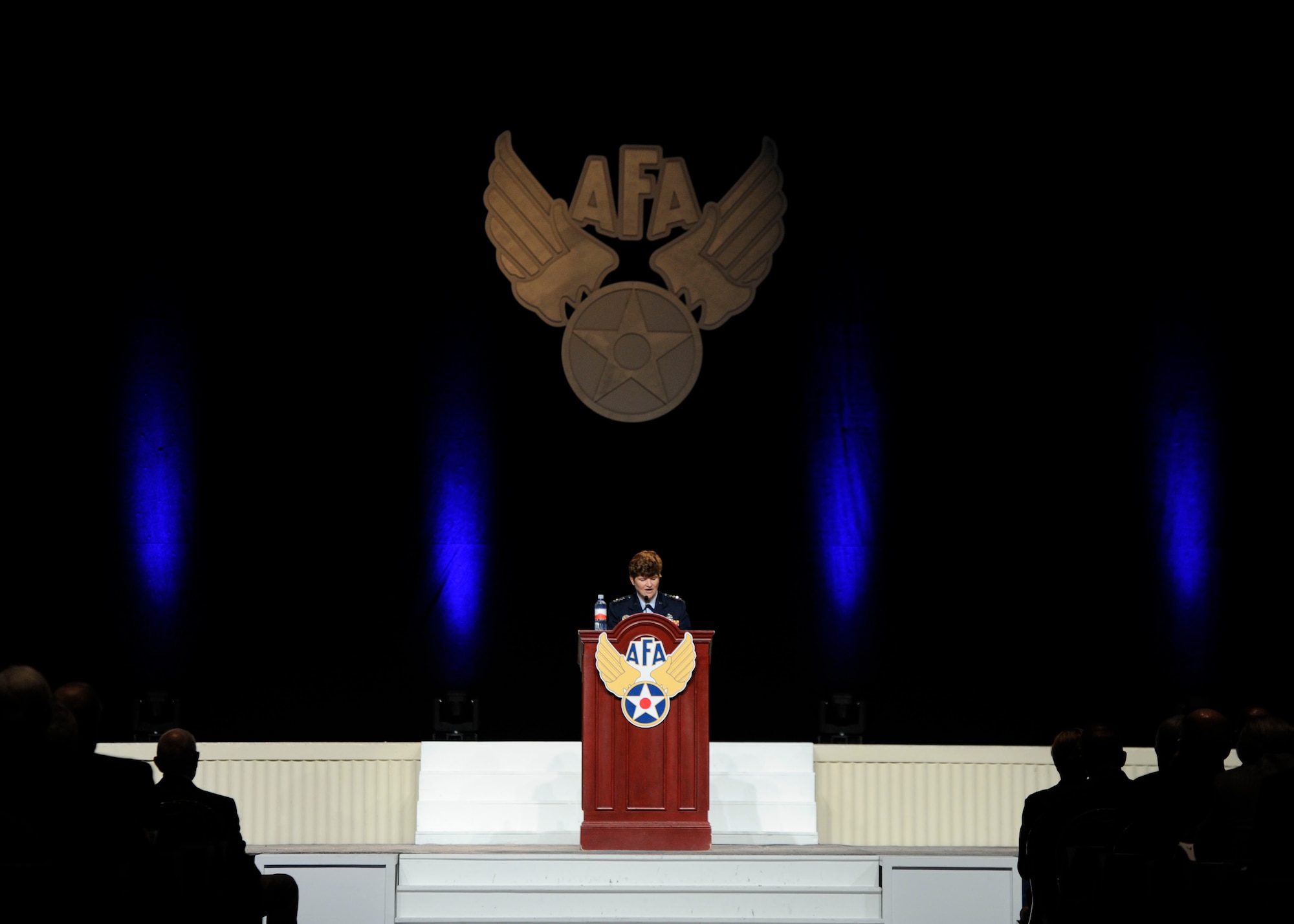 Gen. Janet C. Wolfenbarger addresses audience members during her “Sustaining the Air Force” speech at the 2013 Air & Space Conference and Technology Exposition, Sept. 16, 2013, in Washington, D.C. The 2013 Air & Space Conference is a professional development conference sponsored and conducted by Air Force Association in support of the total Air Force. Wolfenbarger is the commander of Air Force Materiel Command at Wright-Patterson Air Force Base, Ohio. (U.S Air Force photo/Airman 1st Class Nesha Humes)