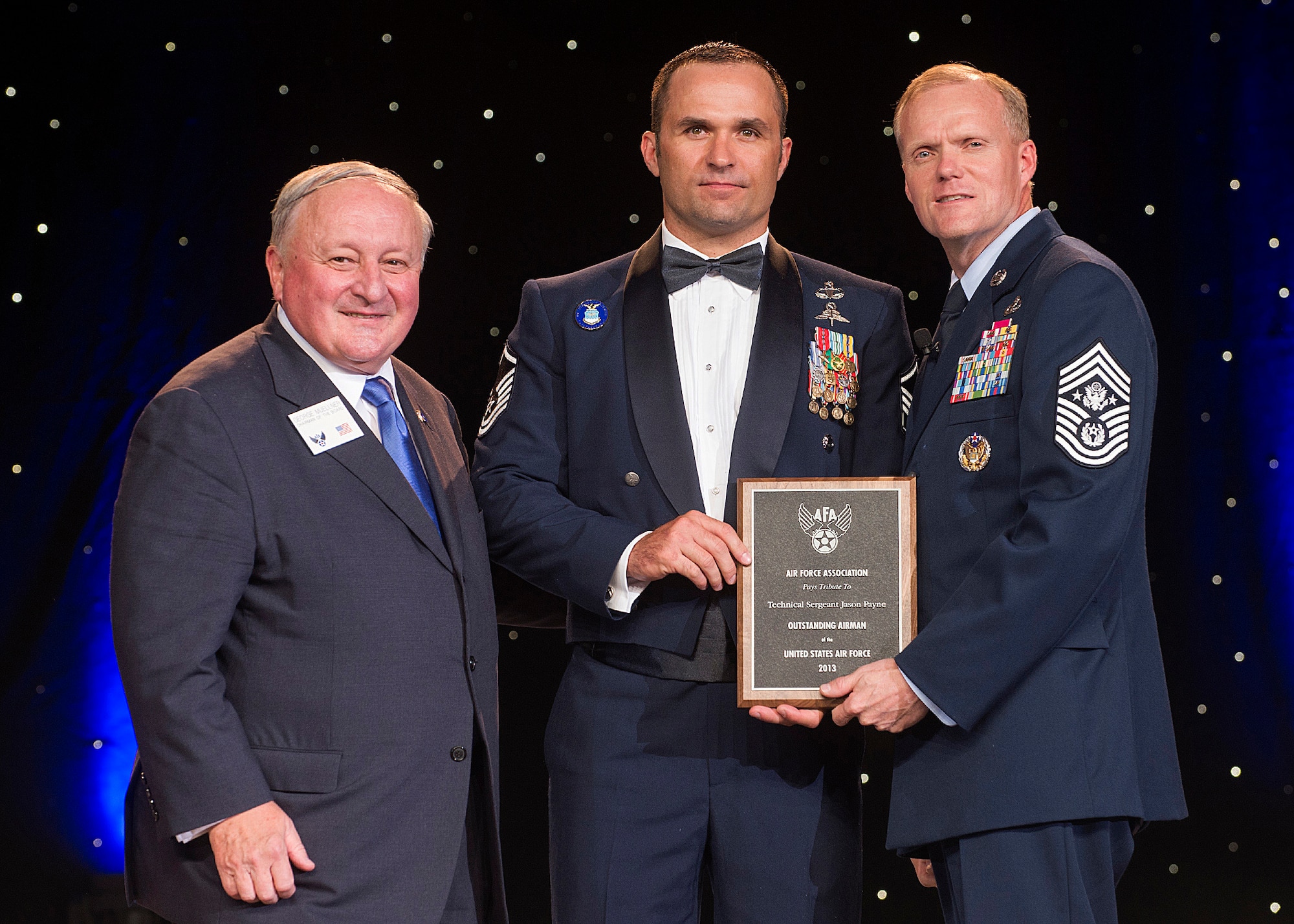 Tech. Sgt. Jason Payne was recognized as one of the 12 Outstanding Airmen of the Year at a reception and awards dinner hosted by the Air Force Association during the AFA's annual Air & Space Conference and Technology Exposition Sept. 16, 2013, in Washington, D.C. The OAY award recognizes the top 12 outstanding enlisted Airmen for superior leadership, job performance, community involvement and personal achievements. Payne is a combat control craftsman with the 24th Special Operations Wing, Hurlburt Field, Fla. (U.S. Air Force photo/Jim Varhegyi)