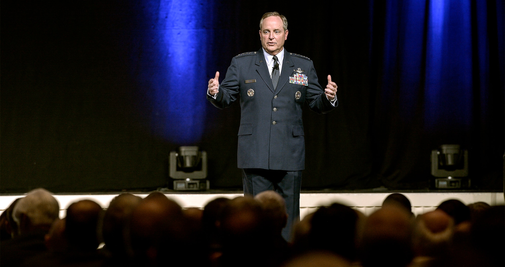 Air Force Chief of Staff Gen. Mark A. Welsh III presents the annual Air Force Update keynote address at the Air Force Association's 2013 Air & Space Conference and Technology Exposition Sept. 17, 2013, in Washington, D.C. During his speech, Welsh gave an update on the Air Force’s current status, capabilities and issues ahead. (U.S. Air Force photo/Michael J. Pausic)