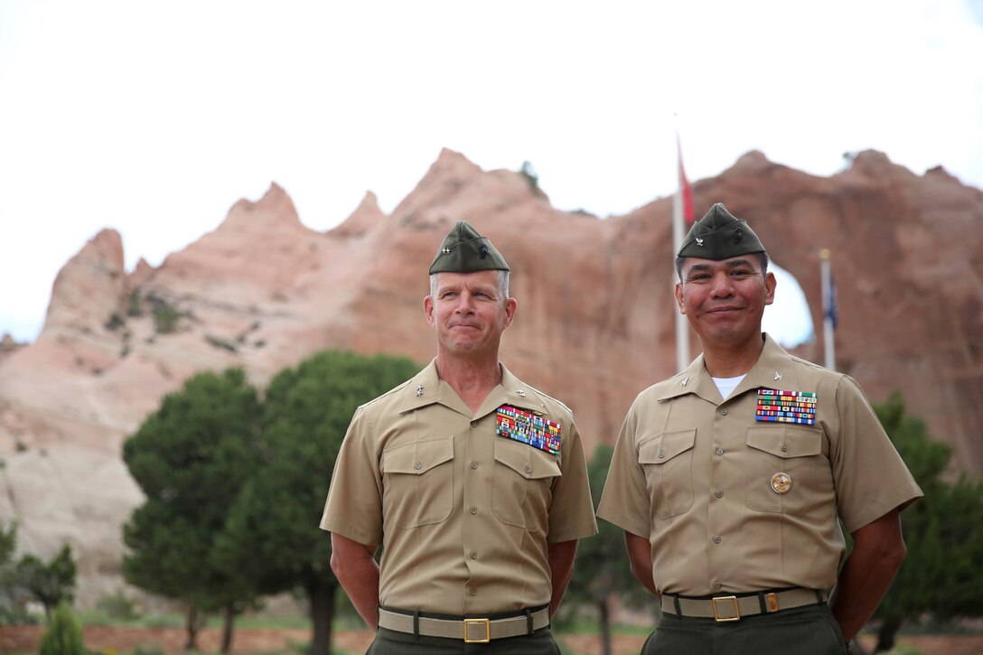 Marine Corps Maj. Gen. Lewis A. Craparotta, the Director of Operations, J-3, Marine Corps United States Northern Command and Col. LaDaniel Dayzie, a Operations and Planning officer with 4th Marine Logistics Group, were guest speakers for the event to commemorate the Navajo Code Talkers at the Veterans Memorial Park, Window Rock, Ariz., during the Navajo Code Talkers Day ceremony on Aug. 14