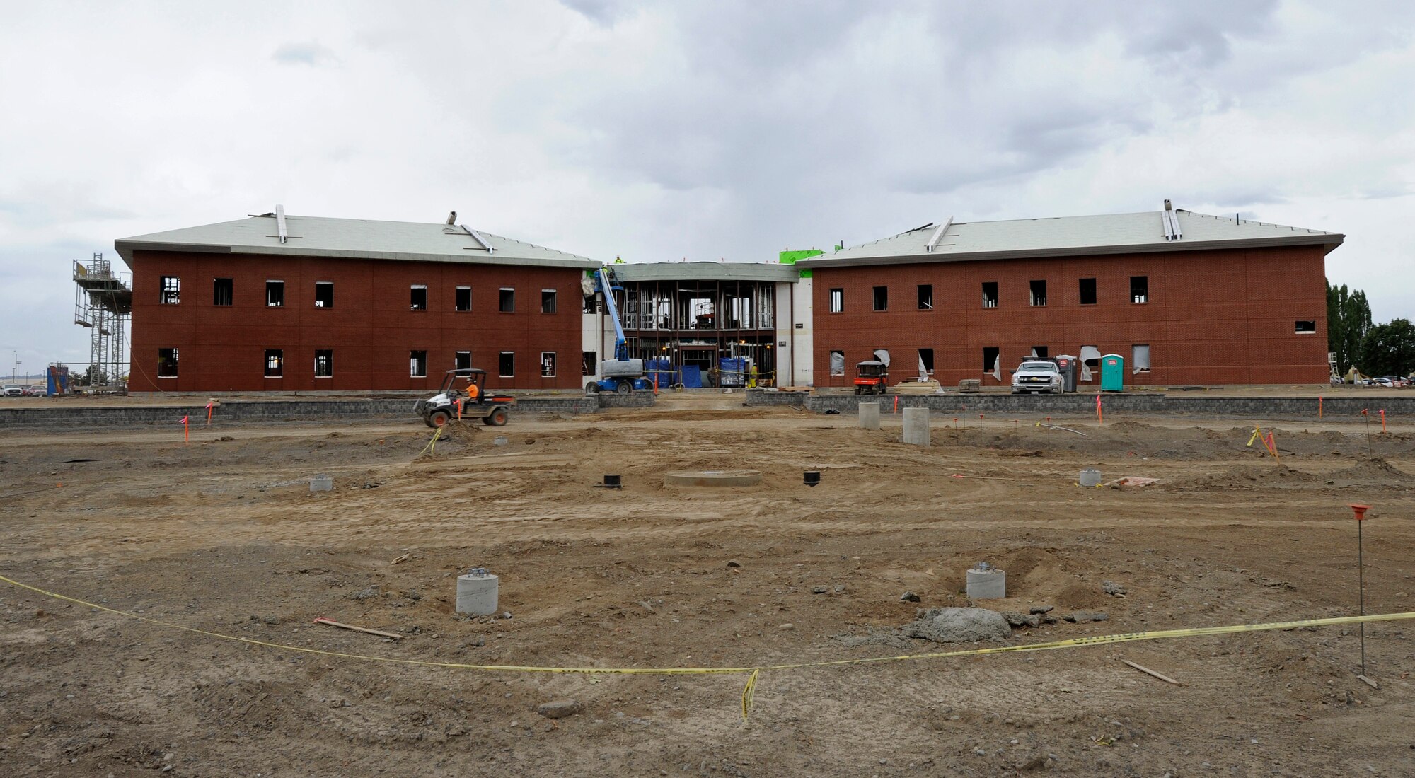 An overall image of the construction site progress for the new wing headquarters building at Fairchild Air Force Base, Wash., Sept. 17, 2013. (U.S. Air Force photo by Airman 1st Class Ryan Zeski/Released)