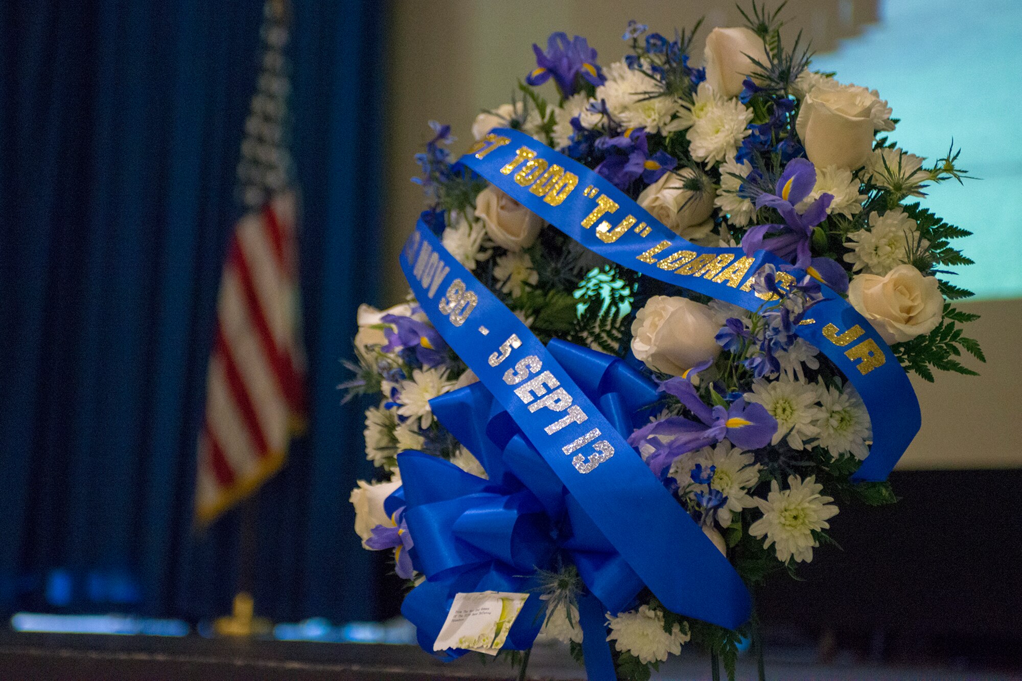 The 823d Base Defense Squadron held a memorial service for U.S. Air Force Staff Sgt. Todd Lobraico Jr. at Moody Air Force Base, Ga., Sept. 16, 2013. Lobraico, who was killed in action near Bagram Airfield, Afghanistan, was assigned to the 105th Security Forces Squadron and deployed with the 823d BDS. (U.S. Air Force photo by Airman 1st Class Ryan Callaghan/Released)
