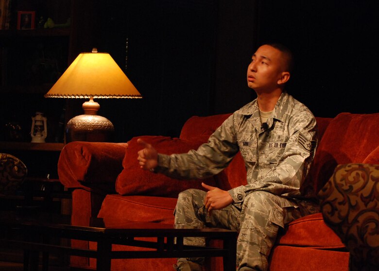 PETERSON AIR FORCE BASE, Colo. – Staff Sgt. Kway Min, 21st Medical Group, shares the story about his lottery selection to move at the age of 19 from his home country of Myanmar to the United States at The Club Sept. 12. Storytellers was created to encourage Airmen to share their stories, to get the stories out in the open and to watch these stories change lives.