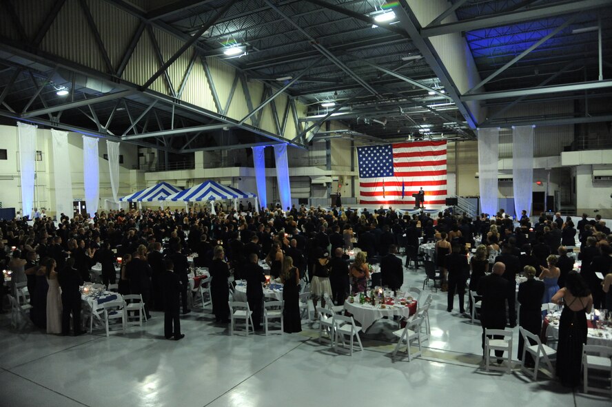Attendees give a standing ovation to volunteers who helped make the this year’s Air Force Ball a success, Sept. 13 on Grand Forks Air Force Base, N.D. The Air Force Ball is an annual Air Force-wide tradition to celebrate the establishment of the Air Force as its own branch of service in 1947. (U.S. Air Force photo/Airman 1st Class Zachiah A. Roberson)