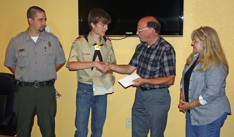 Life Scout Pierce Miller receives recognition for his final Eagle Scout project at Jennings Randolph Lake, July 17. 