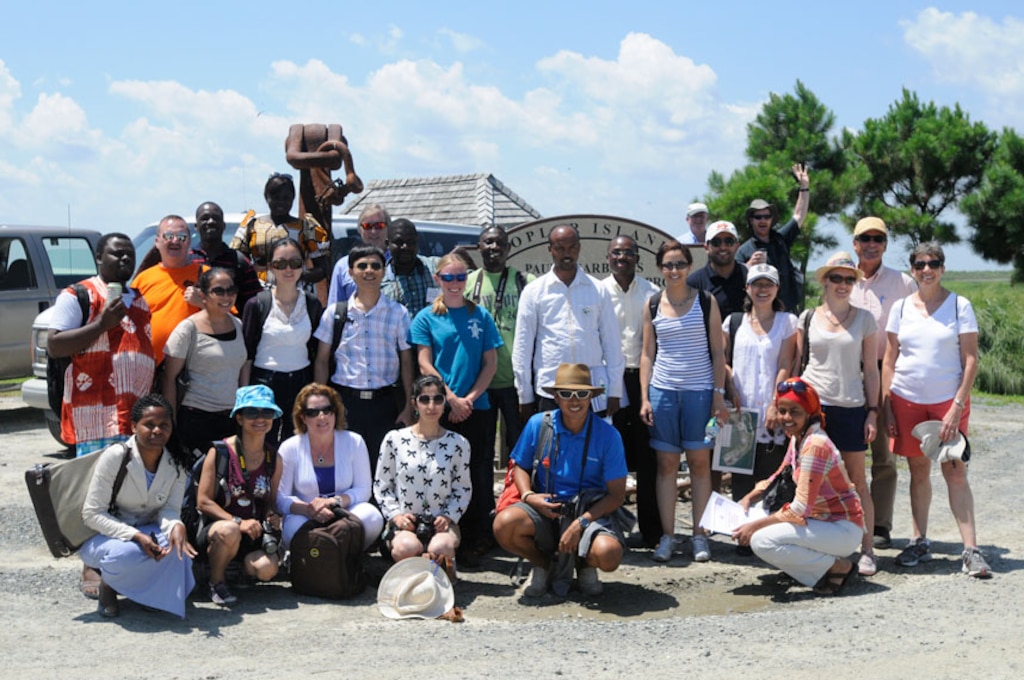 A delegation of 22 environmentalists, government officials, scholars and environmental journalists from 20 different countries visited Poplar Island to better understand the methods of restoration and preservation used by the U.S. Army Corps of Engineers. 