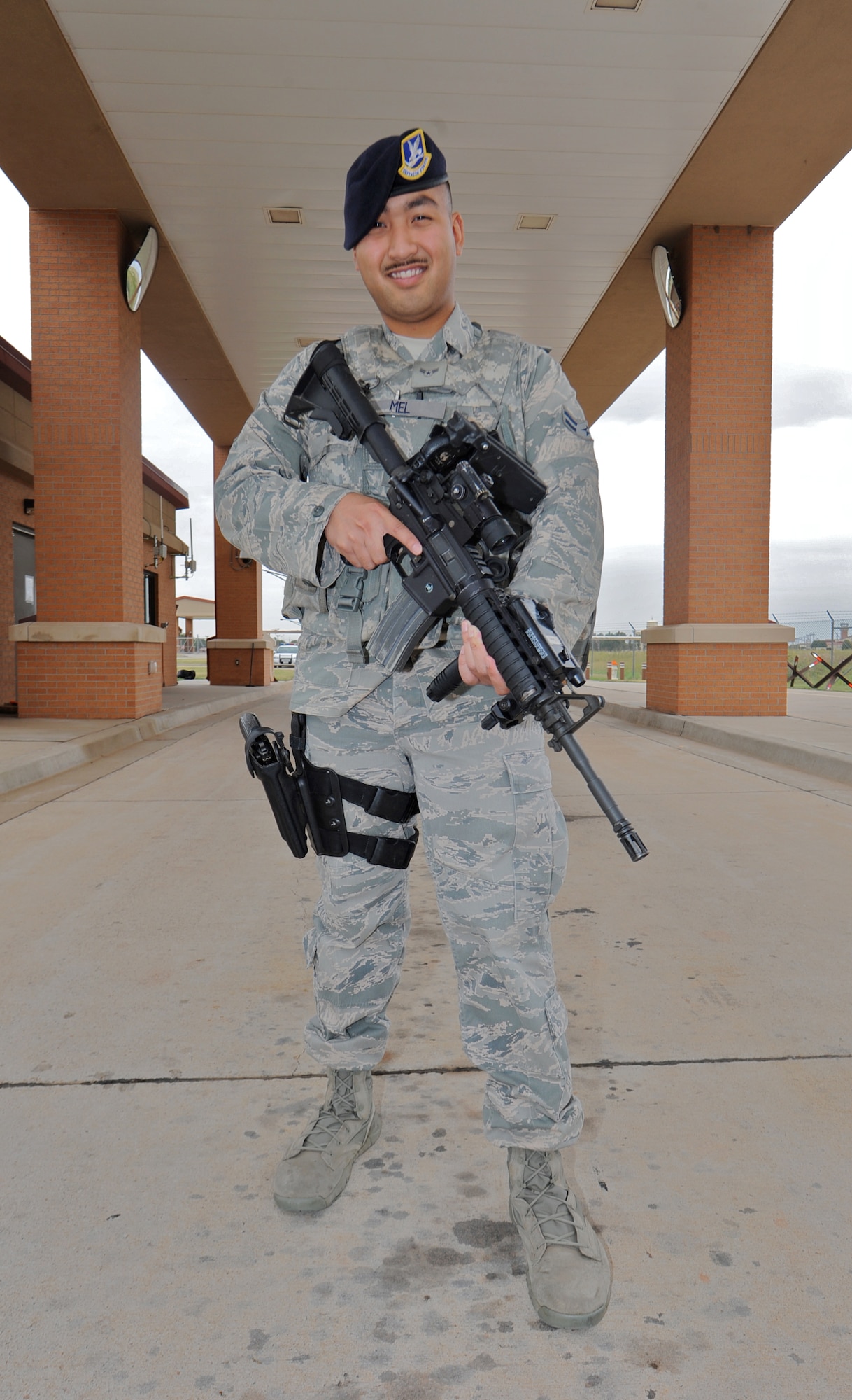 Airman 1st Class Dan Mel, an installation patrolman with the 71st Security Forces Squadron, was selected for below-the-zone promotion Sept. 12 at Vance Air Force Base, Okla. Airmen selected for BTZ put on their next stripe six months early. (U.S. Air Force photo/ Senior Airman Frank Casciotta)