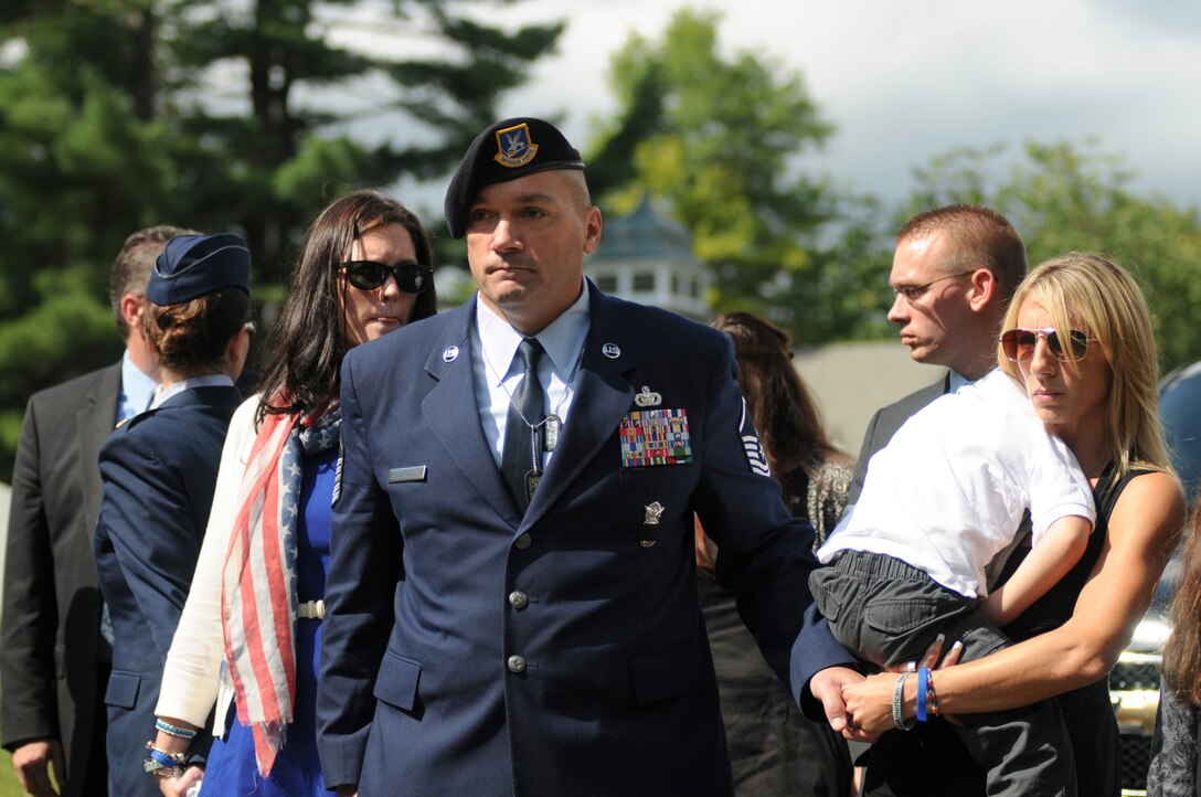 SHERMAN, CT— MSgt Todd Lobraico Sr looks on during Staff Sgt. Todd “TJ” Lobraico burial services at North Cemetery here on Friday, Sept. 13. Lobraico was killed in action in Afghanistan on Sept. 5. (U.S. Air National Guard Photo by Tech Sgt. Michael O’Halloran)