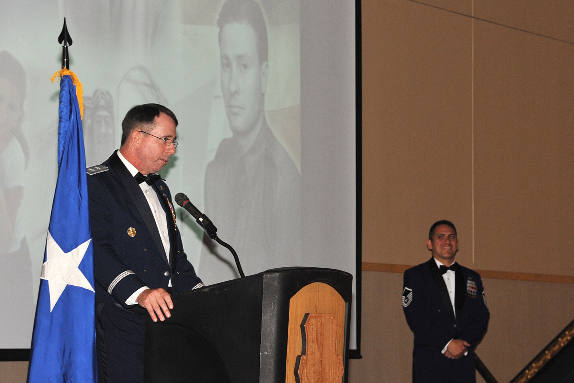 SAN ANGELO, Texas-- Maj. Gen. John Shanahan, Air Force Intelligence, Surveillance and Reconnaissance Agency Commander, gives a speech during the Goodfellow Air Force Base annual Air Force Ball Sept. 13 at the McNease Convention Center. Shanahan is responsible for providing multisource ISR products, applications, capabilities and resources, as well as cyber ISR forces. (U.S. Air Force photo/Senior Airman Michael Smith)
