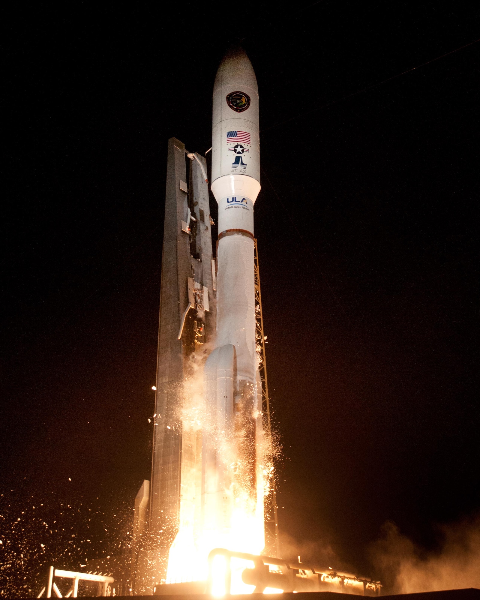 A United Launch Alliance Atlas V rocket carrying the third Advanced Extremely 
High Frequency (AEHF-3) satellite for the United States Air Force lifted off 
from Space Launch Complex-41 at Cape Canaveral Air Force Station at 4:10 a.m. 
EDT Wednesday. The AEHF constellation is a joint-service satellite 
communications system that will provide survivable, global, secure, protected 
and jam-resistant communications for high-priority military ground, sea and 
air assets. (ULA Photo/Pat Corkery)