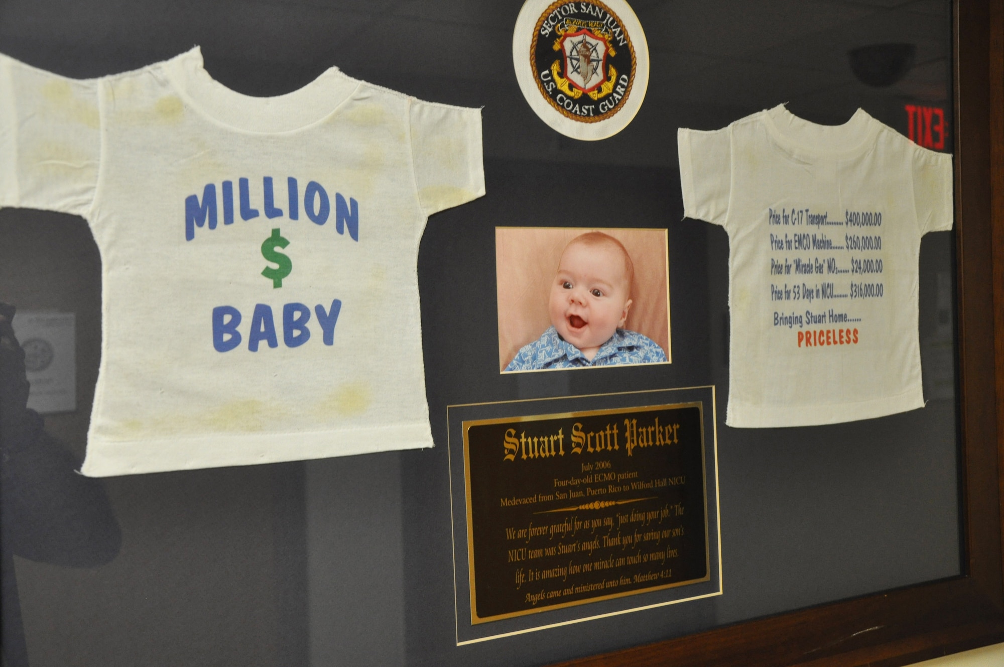 The walls of San Antonio Military Medical Center's Neonatal Intensive Care Unit are lined with plaques and photos of babies who were treated at SAMMC and what is now Wilford Hall Ambulatory Surgical Center in San Antonio. All are gifts from grateful families. U.S. Army photo by Robert T. Shields
