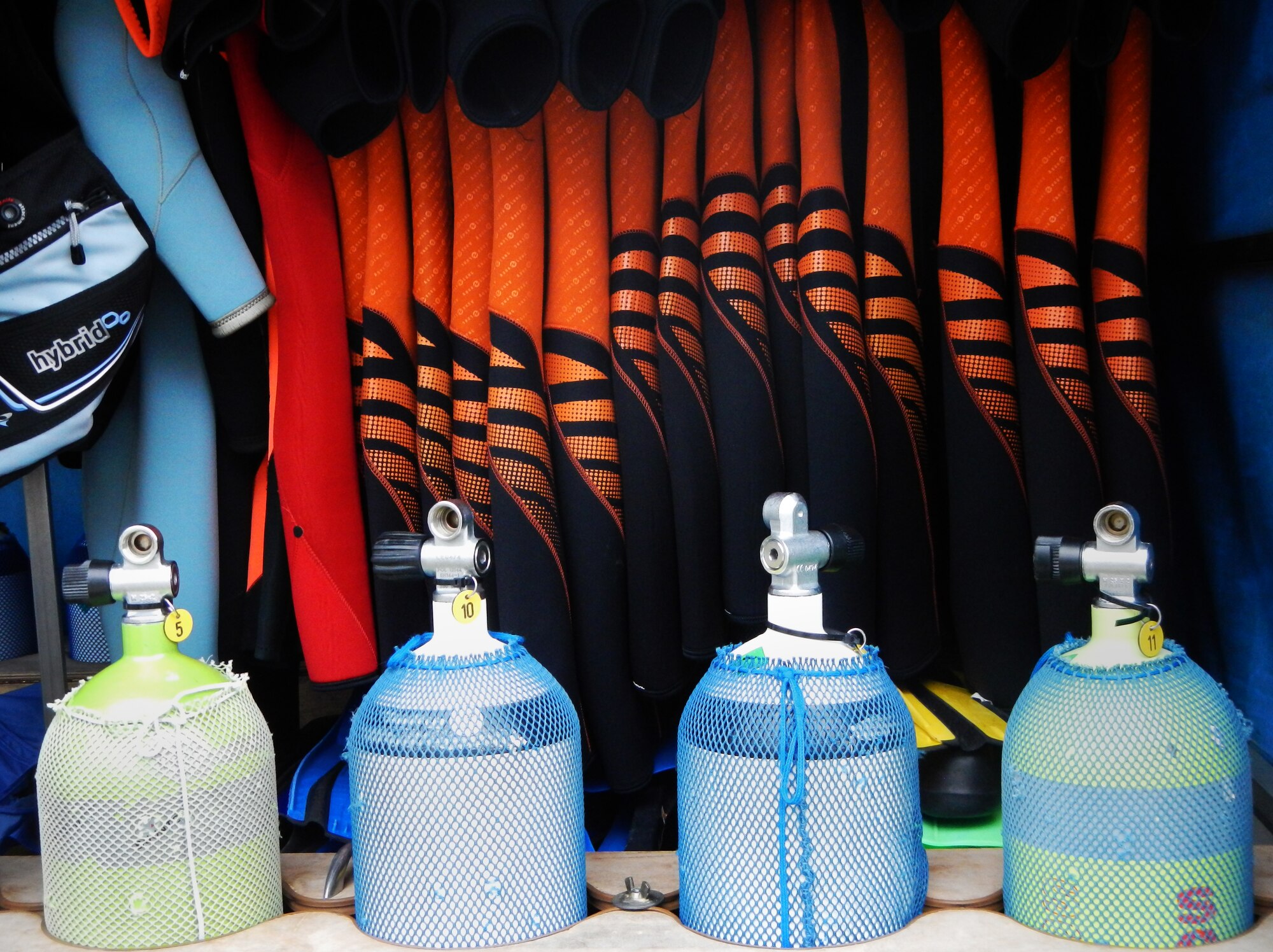 Scuba diving equipment is prepared and stored before a scuba diving certification course, Sept. 11, 2013, Ramstein Air Base, Germany. During the new Scuba Diving Certification Course at Ramstein’s Aquatic Center students will learn the basic principles of scuba diving.  (U.S. Air Force photo/Senior Airman Caitlin Guinazu)