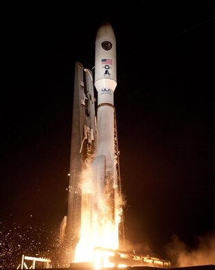 A United Launch  Alliance (ULA) Atlas V rocket carrying the third Advanced Extremely High  Frequency (AEHF-3) satellite for the United States Air Force lifted off from  Space Launch Complex-41 here at 4:10 a.m. EDT today. The AEHF constellation is a joint-service satellite communications system that will provide survivable, global, secure, protected and jam-resistant communications for high-priority military ground, sea and air assets.
