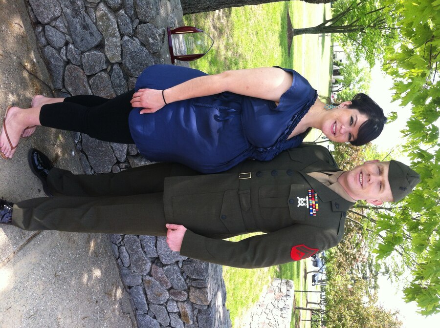 U.S. Marine Cpl. Bryan Nygaard, Marketing and Public Affairs representative for Recruiting Station Baltimore, stands outside of the Defense Information School with his wife Christina following the Thomas Jefferson Awards presentation at Fort George G. Meade, Md. on May 10, 2013. Nygaard received the Thomas Jefferson Award for best Personality Feature. The award is given annually by the Department of Defense to service members who display excellence in journalism. Nygaard, a native of Ocala, Fla., won the award for an article titled “Illinois Corpsman works with Combat Engineers, proves his worth in Garmsir” which he wrote while deployed with II Marine Expeditionary Force in Afghanistan. (U.S. Marine Corps photo by Staff Sgt. Jeffrey Anderson/Released)