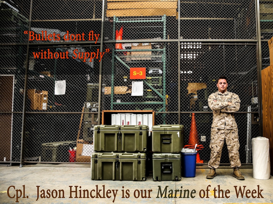 Meet our Marines!
This week's featured Marine is Cpl. Jason Hinckley 
Hometown: Nashua, N.H.
Age: 22
Job Title: Supply Administration and Operation Specialist 
15th Marine Expeditionary Unit

Corporal Hinckley's patriotism inspired him to enlist in the United States Marine Corps in 2009. He chose to work in supply because of the skills and experience he could apply in the civilian world. Hinckley joined the 15th MEU in 2011 from Combat Logistics Regiment 35 in Okinawa Japan. "Bullets don't fly without supply," Hinckley said. "What I love most about what I do, is the challenges the MEU offers and the camaraderie between the Marines I work with. To my friends and family back home, 603 love." Hinckley is also a diehard New England Patriots fan and has them dominating the Tampa Bay Buccaneers in this weekend's match up.