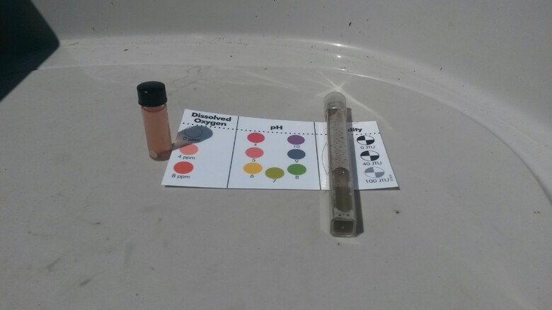 This is the dissolved oxygen and pH samples collected from the test site at river mile 243.8 on the Cumberland River for the 2013 World Water Monitoring Challenge™ on Sept. 13, 2013.