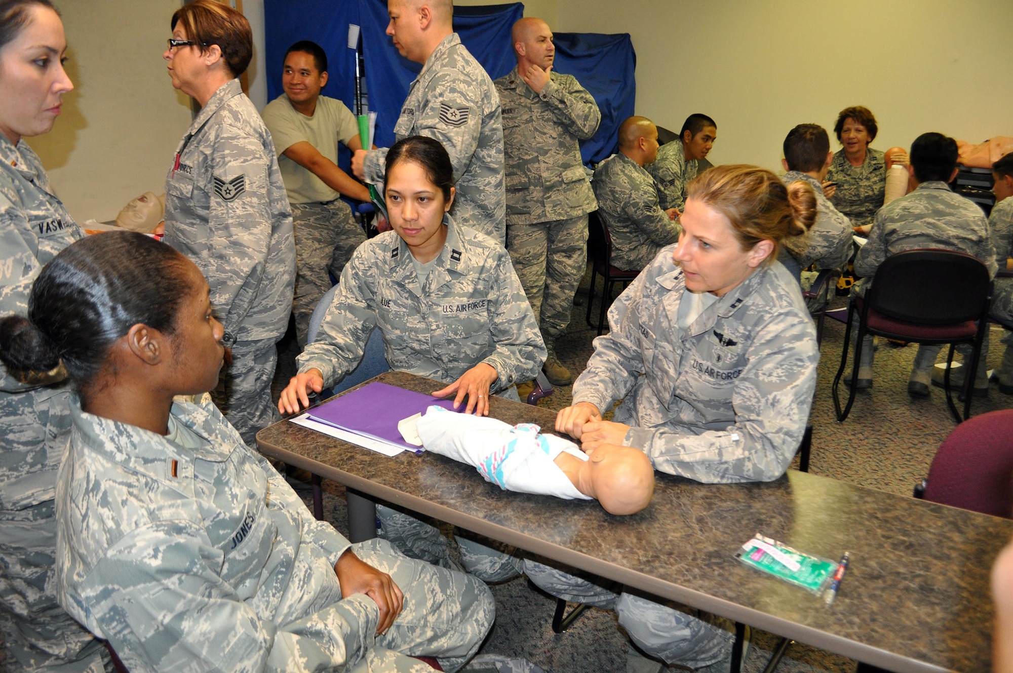 TRAVIS AIR FORCE BASE, Calif. -- During the Sept. 7 and 8 “Super” unit training assembly weekend for the 349th Air Mobility Wing, Reserve doctors, nurses, and medical technicians, were able to use the center to train on procedures and skills they use less often. (U.S. Air Force photo/Ellen Hatfield)