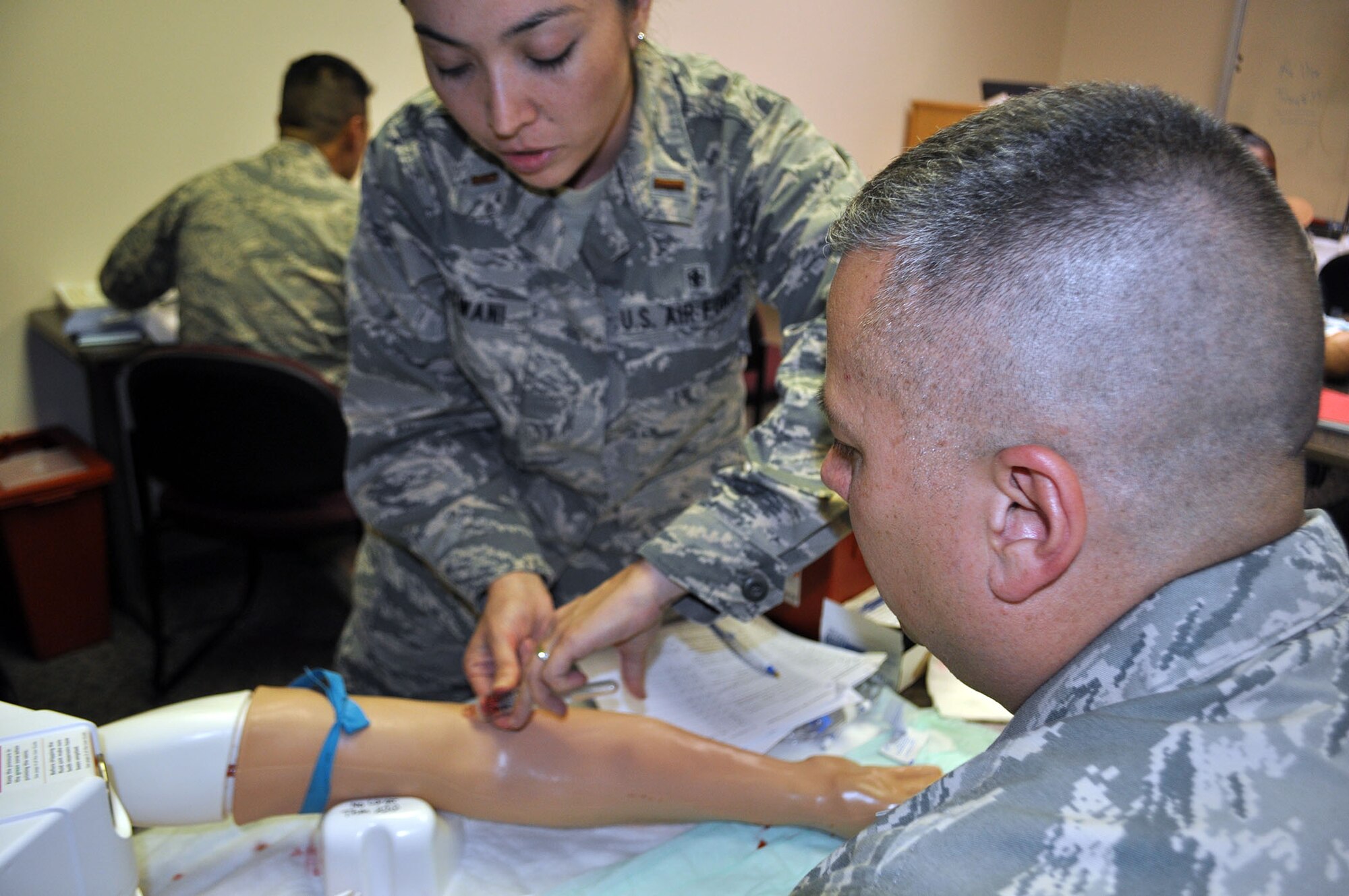 TRAVIS AIR FORCE BASE, Calif. -- During the Sept. 7 and 8 “Super” unit training assembly weekend for the 349th Air Mobility Wing, Reserve doctors, nurses, and medical technicians, were able to use the center to train on procedures and skills they use less often. (U.S. Air Force photo/Ellen Hatfield)