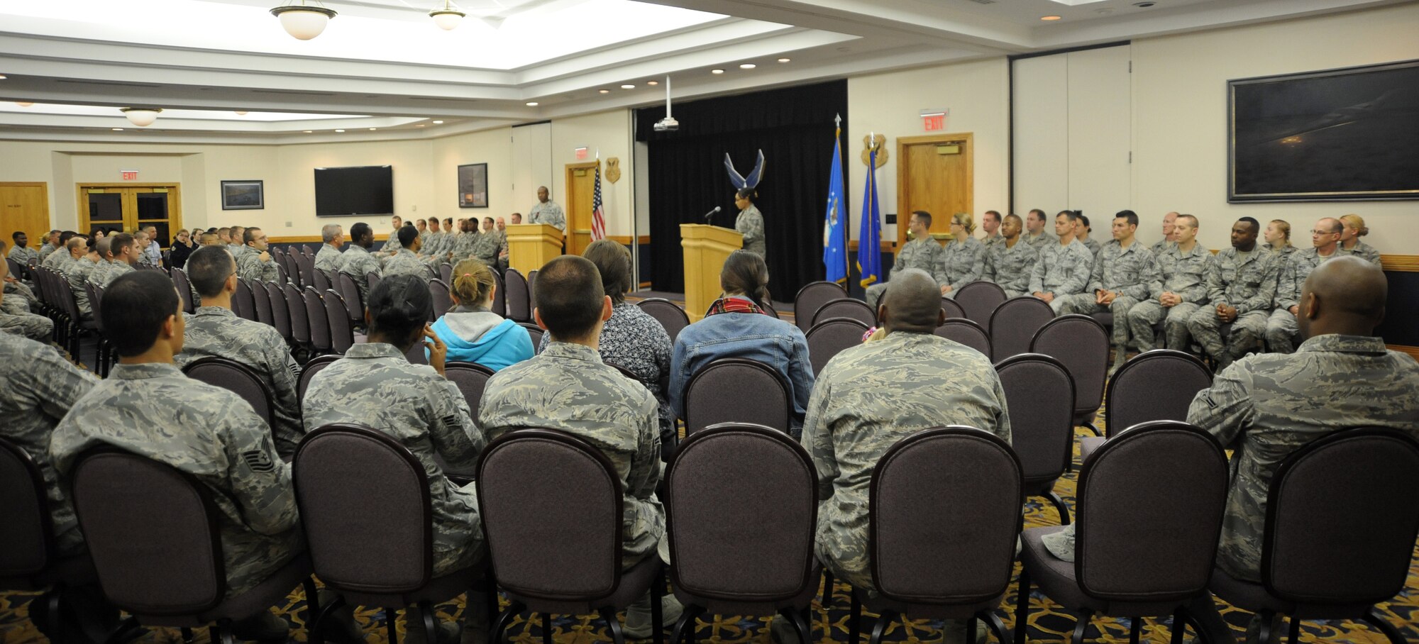 Airmen from across the base gather Sept. 17, 2013, at Whiteman Air Force Base, Mo., to hear the more than 4,500 words that comprise the U.S. Constitution. The document was originally signed in 1787 and includes a preamble and 27 amendments, including the Bill of Rights. (U.S. Air Force photo by Staff Sgt. Brigitte N. Brantley/Released)