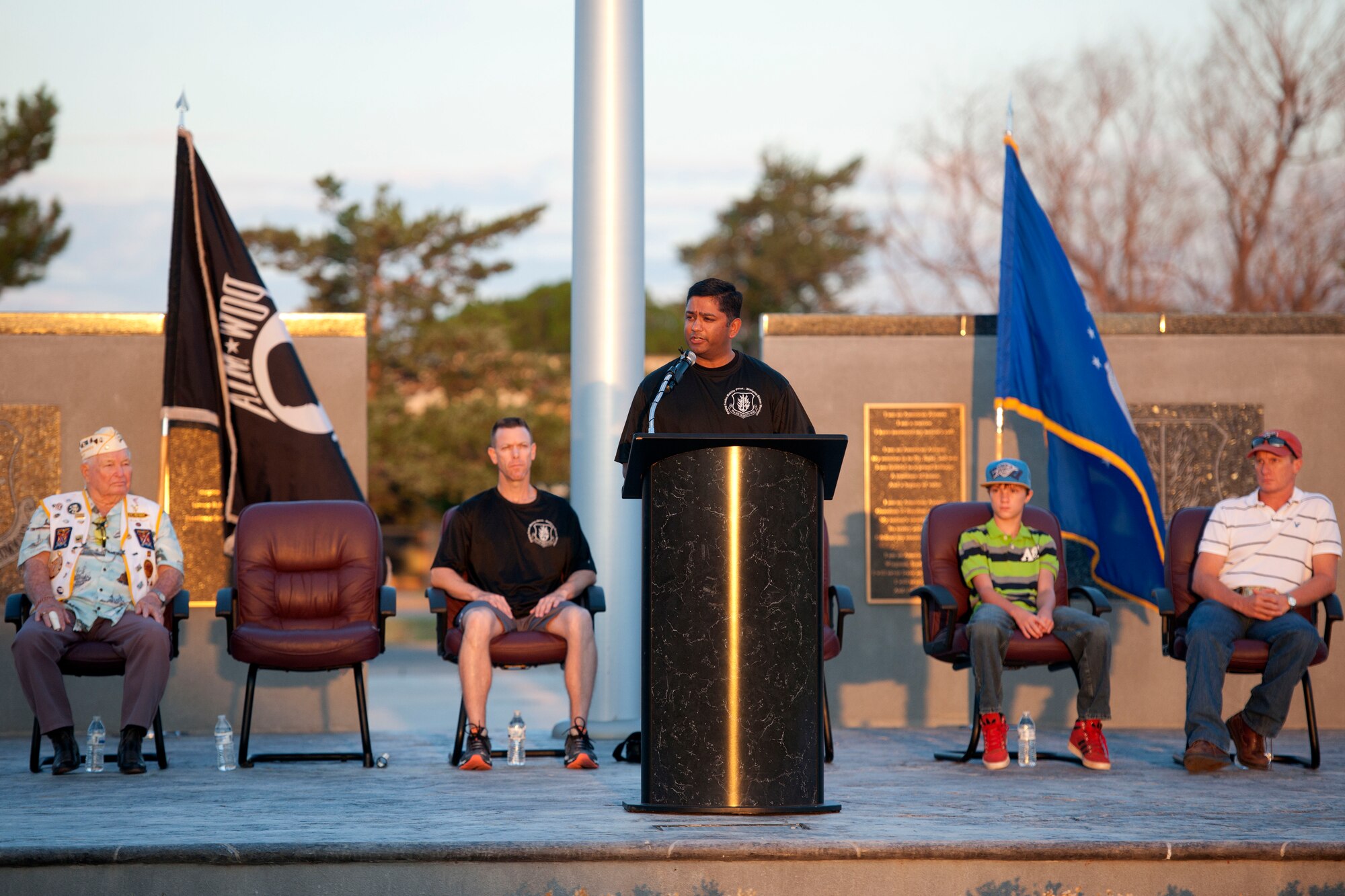 ALTUS AIR FORCE BASE, Okla. –  U.S. Air Force Col. Sushil Ramrahka, 97th Air Mobility Wing vice commander, speaks during the third annual Prisoners of War and Missing in Action Remembrance Ceremony at the Wings of Freedom Park Sept. 19. National POW/MIA Recognition Day is observed on the third Friday of September each year to remember those who were prisoners of war and those who are missing in action, as well as their families. (U.S. Air Force photo by Senior Airman Jesse Lopez/Released)