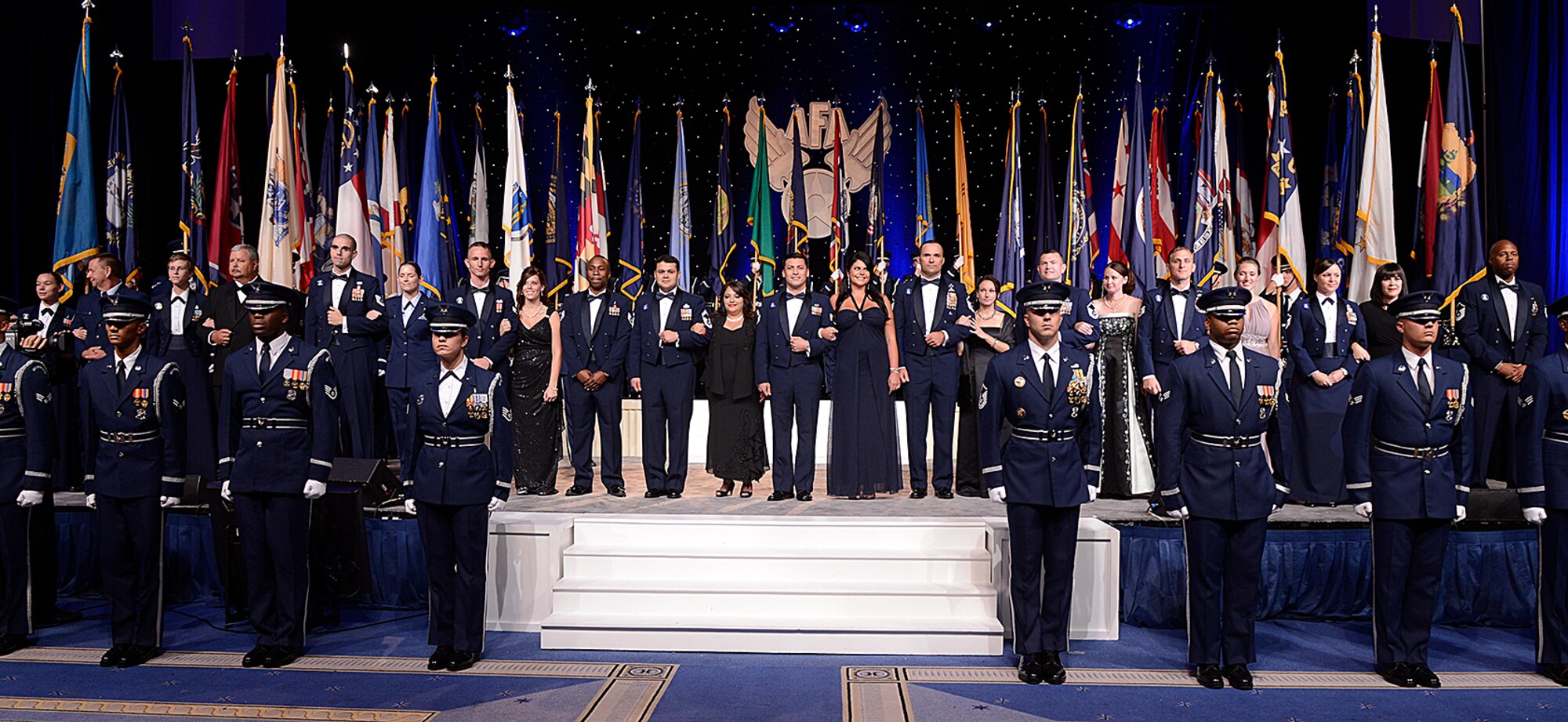 The 2013 12 Outstanding Airmen of the Year attended a reception and awards dinner hosted by the Air Force Association during the 2013 Air & Space Conference and Technology Exposition Sept. 16, 2013, in Washington D.C. The OAY award recognizes 12 outstanding enlisted personnel for superior leadership, job performance, community involvement, and personal achievements. The program was initiated at the Air Force Association's 10th annual national Conference, held in New Orleans in 1956. (U.S. Air Force photo/Jim Varhegyi)