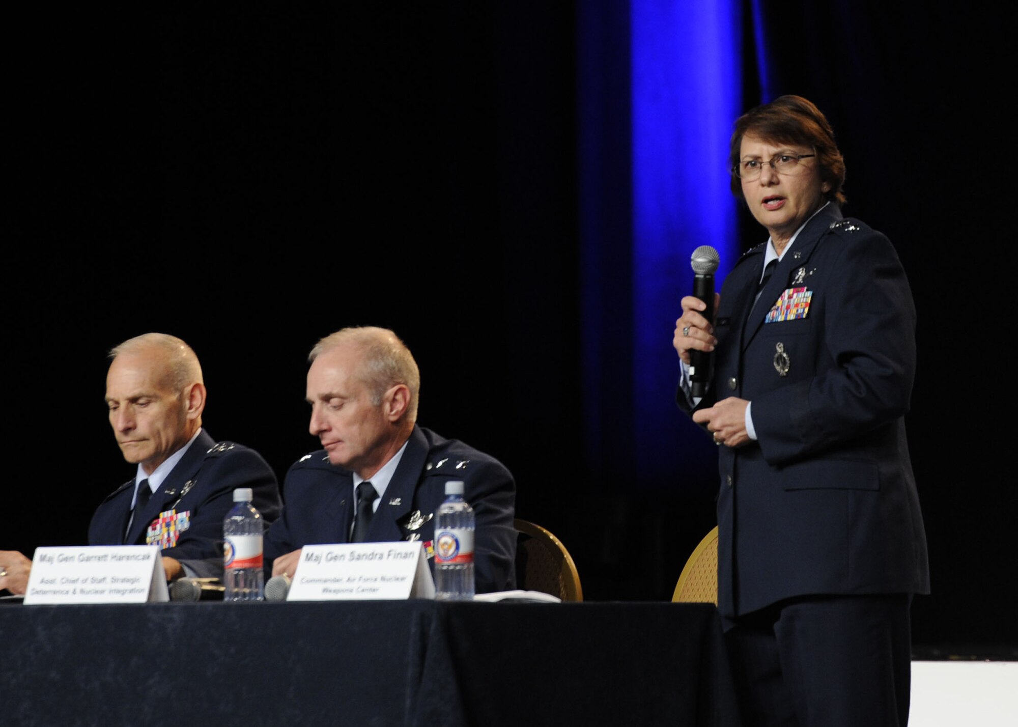 Maj. Gen. Sandra Finan closed the “Nuclear Enterprise Panel” Sept. 17, 2013, at the Air Force Association’s 2013 Air & Space Conference and Technology Exposition in Washington, D.C. Finan said the nuclear weapons center is responsible for delivering the nuclear capabilities the warfighters use. Finan is the Air Force Nuclear Weapons Center commander. (U.S Air Force Photo/Airman 1st Class Nesha Humes) (Photo by Airman 1st Class Nesha Humes)
