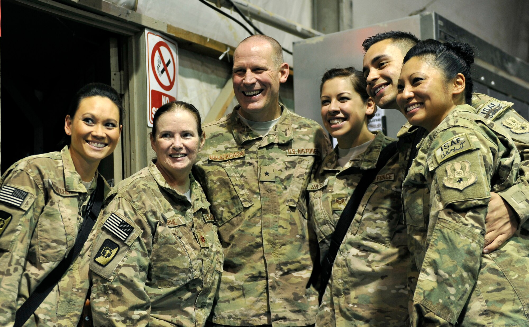 More than 300 service members gathered on Bagram Airfield, Afghanistan, Sept. 18, to celebrate the Air Force's 66th Birthday. The event included dinner, a cake cutting by the youngest Airmen here and a speech by the 455th Command Chief, CMSgt Kenneth Lindsey. (U.S. Air Force photo/ Staff Sgt. Stephenie Wade) 
