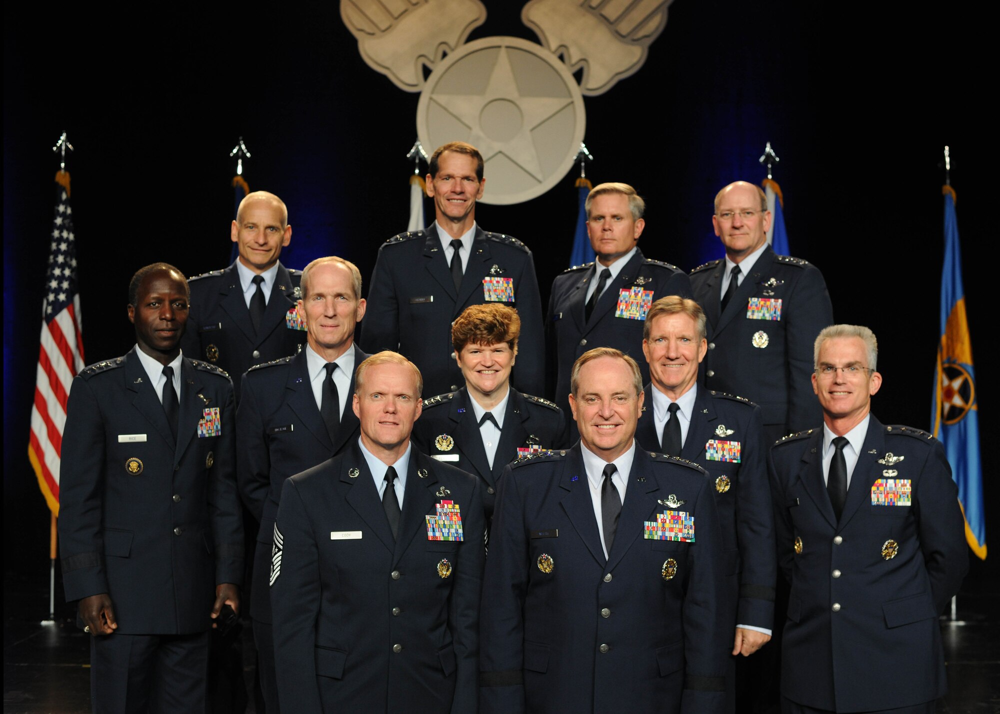 Air Force Chief of Staff Gen. Mark A. Welsh III moderated a forum of senior Air Force general officers on discussing topical issues at Air Force Association’s 2013 Air & Space Conference and Technology Exposition Sept. 18, 2013, Washington, D.C. It’s an opportunity to engaged the Air Forces top uniformed leadership in candid and thought-provoking dialogue on current issues. (U.S. Air Force photo/Airman 1st Class Aaron Stout)