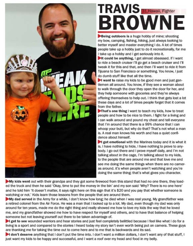 Browne visited Pendleton to meet with service members and their families, sign autographs and take pictures at the Marine Corps Exchange, Wounded Warrior Batallion and Paige Field House Sept. 17. Browne is a heavyweight fighter for the Ultimate Fighting Championship.