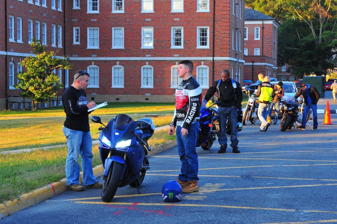 Marines perform safety checks on motorcycles before a ride to Manassas, on Sept. 19, 2013. Headquarters and Service Bn. sponsored the ride to Manassas National Battlefield Park. 