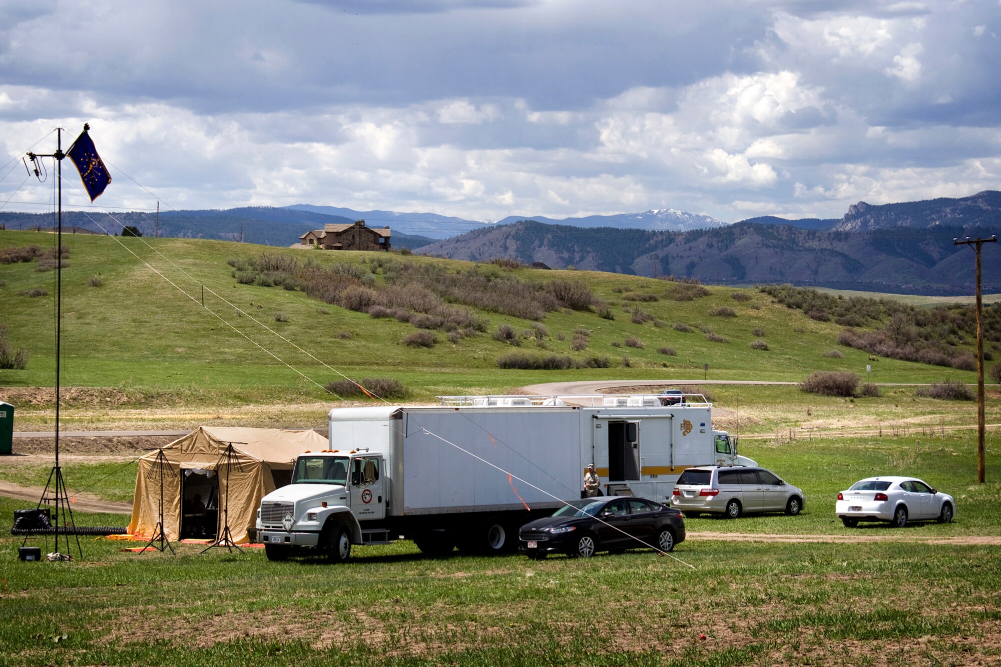 A deployed site is set up by 434th Communications Squadron Airmen during Vital Connection 2013 at the Highlands Ranch Law Enforcement Training Facility in Littleton, Colo., May 16, 2013. Vital Connection 2013 is a major communications exercise sponsored by U.S. Northern Command in conjunction with the Colorado Division of Homeland Security & Emergency Management, which included various participants from state, federal and local agencies. (U.S. Air Force photo/1st Lt. Dustin Schimp) 
