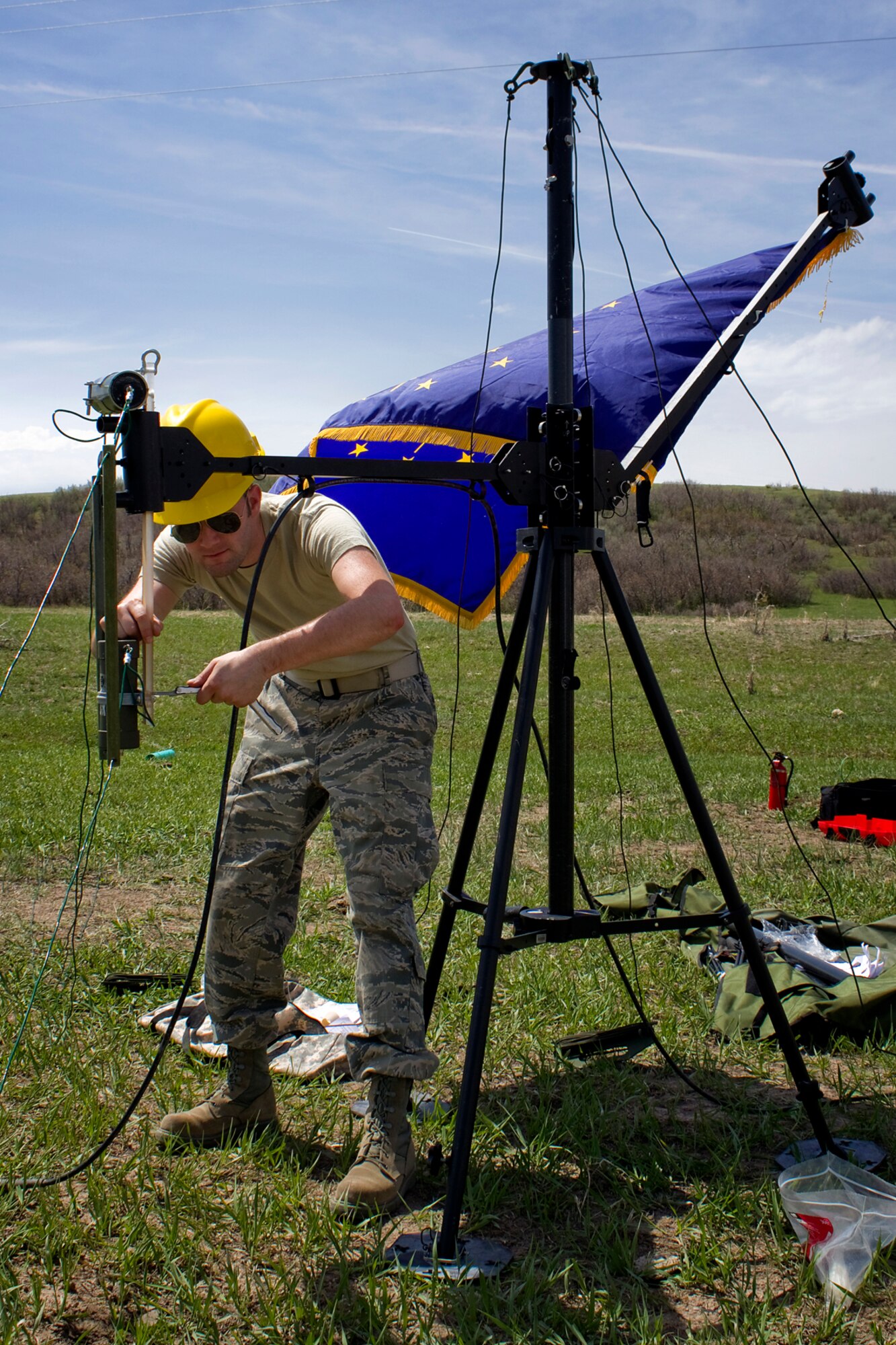 Staff Sgt. Ryan Covert, 434th Communications Squadron transmission systems technician, sets up a joint incident site communications capability system support during Vital Connection 2013 at the Highlands Ranch Law Enforcement Training Facility in Littleton, Colo., May 15, 2013. Vital Connection 2013 is a major communications exercise sponsored by U.S. Northern Command in conjunction with the Colorado Division of Homeland Security & Emergency Management, which included various participants from state, federal and local agencies. (U.S. Air Force photo/1st Lt. Dustin Schimp) 
