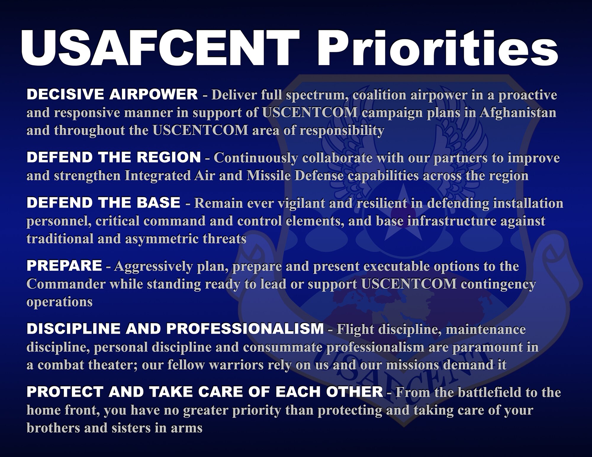 The CFACC's priorities, published Sept. 2013.