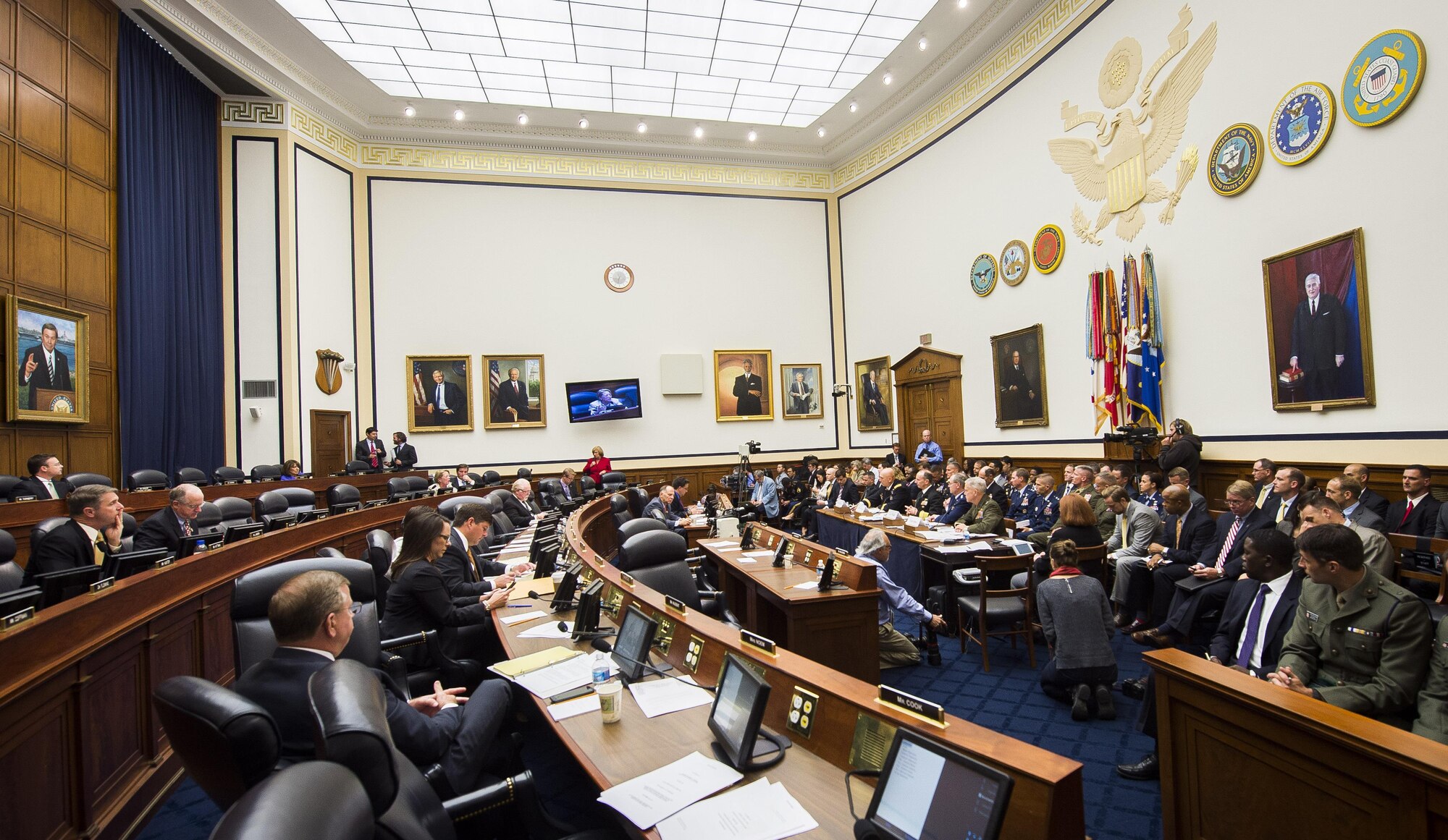 Air Force Chief of Staff Gen. Mark A. Welsh III, along with the other service chiefs, answer questions about the ongoing and future impacts of sequestration on the Department of Defense during a House Armed Services Committee hearing, Sept. 18, 2013, Washington, D.C. Among other concerns, Welsh emphasized the danger of having to choose between a ready force today, or a modern force tomorrow. (Photo by James Varhegyi)