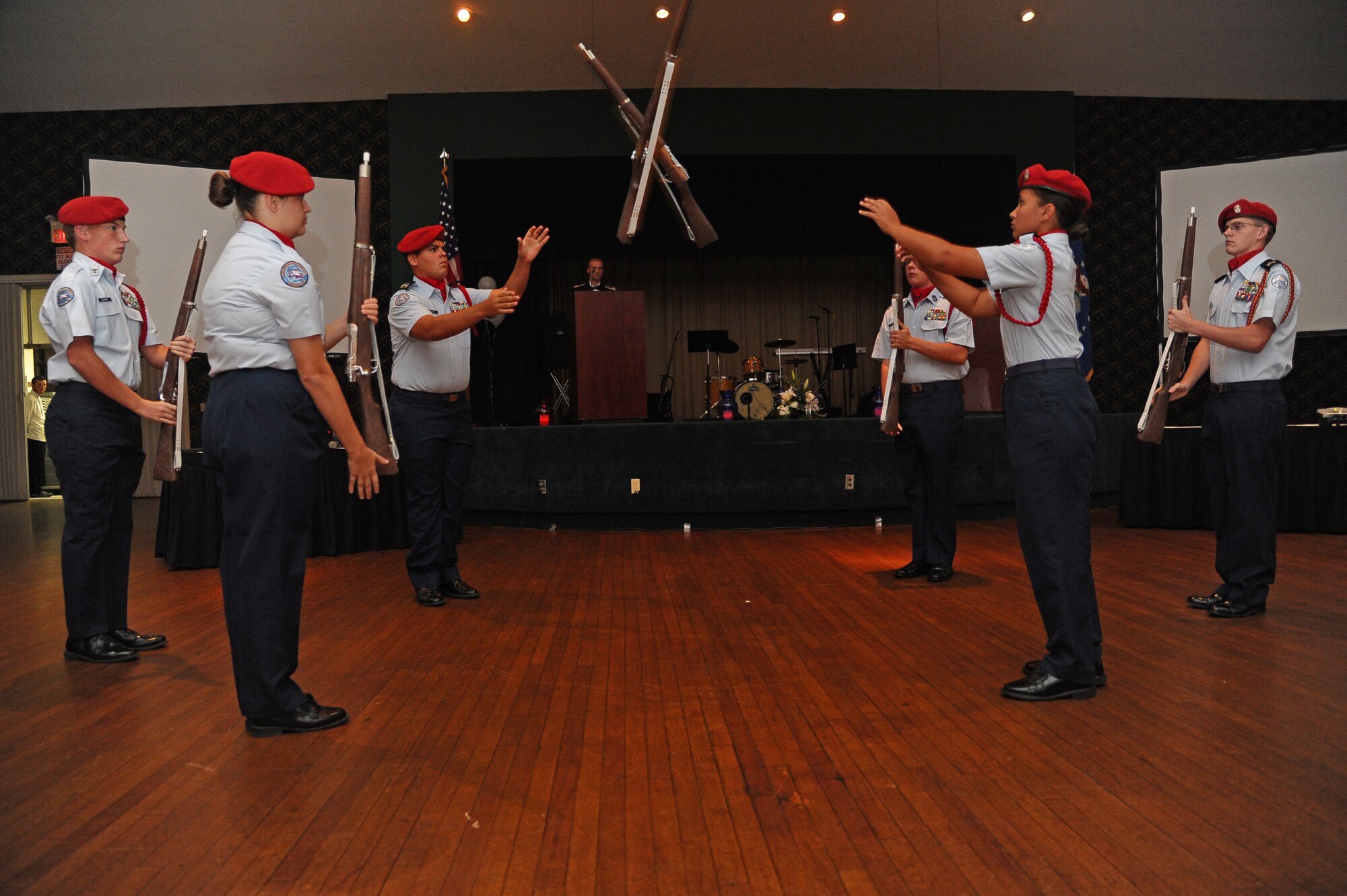 Members of the Lafayette High School Junior Reserve Officer Training Corps perform a weapons demonstration at the 2013 Air Force Birthday Ball held Sept. 20 at the Trotter Convention Center. (U.S. Air Force Photo/Airman 1st Class Stephanie Englar)