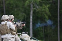 A Marine with Bridge Company, 8th Engineer Support Battalion, 2nd Marine Logistics Group fires an M-32 Multiple Grenade Launcher during a grenade training exercise aboard Camp Lejeune, N.C., Sept. 17, 2013. Service members with the company trained with multiple grenade systems, including the M-67 fragmentation grenade, M-203 grenade launcher and automatic Mk. 19 Grenade Launcher. 