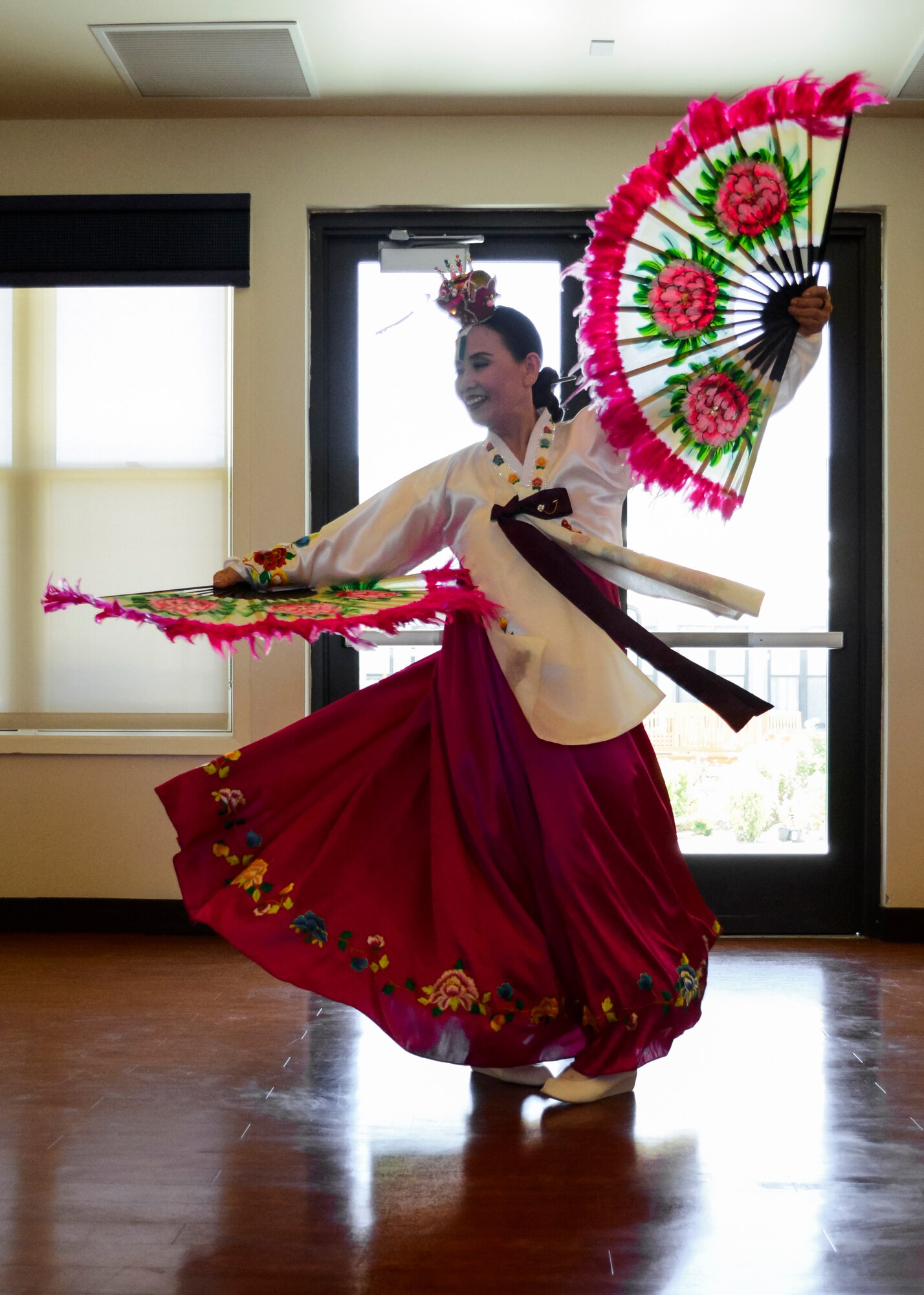 Following the barbeque lunch, there was a special performance by a traditional Korean dance group to entertain the audience. (U.S. Air Force photo by Rebecca Amber)

